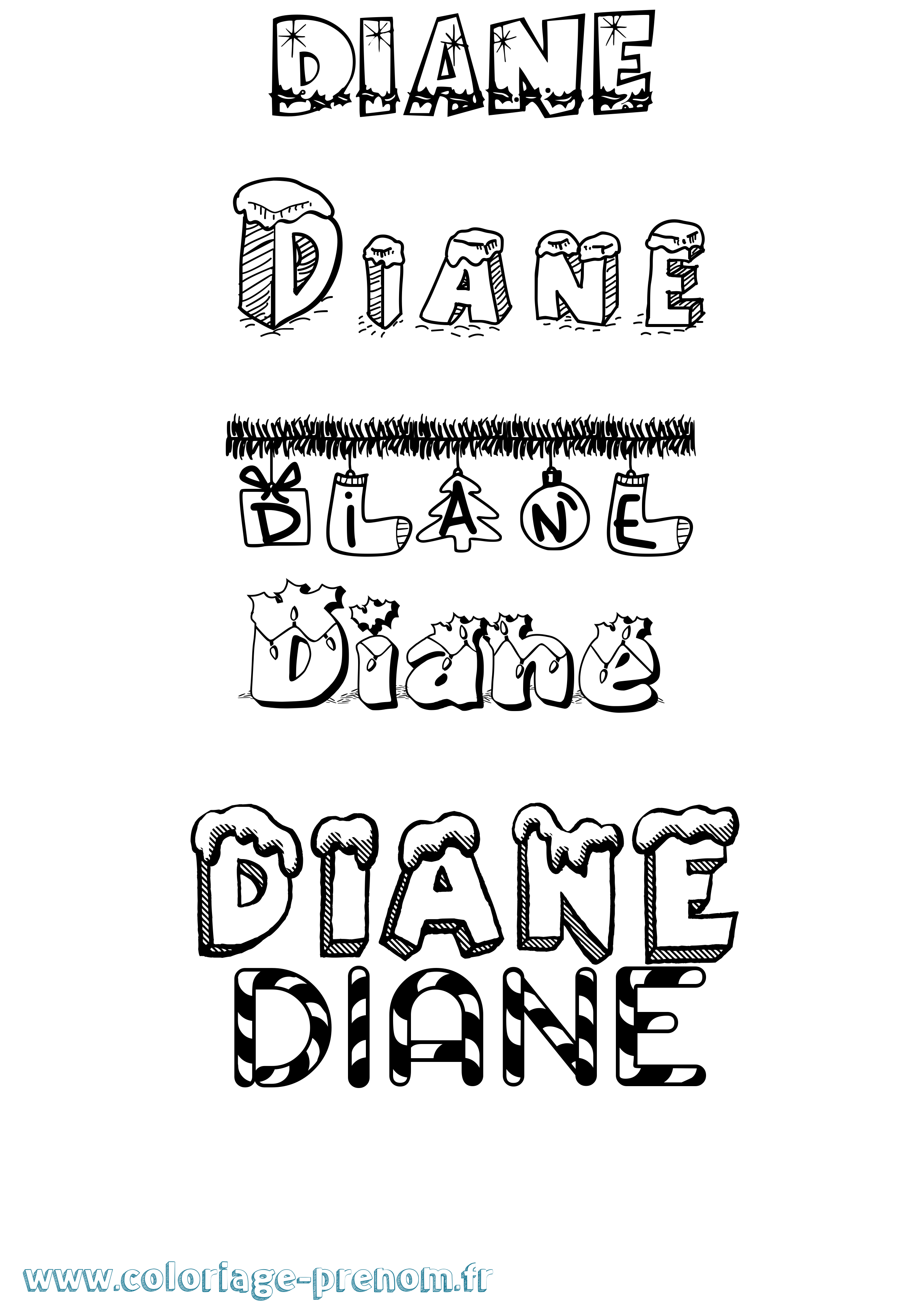 Coloriage prénom Diane Noël
