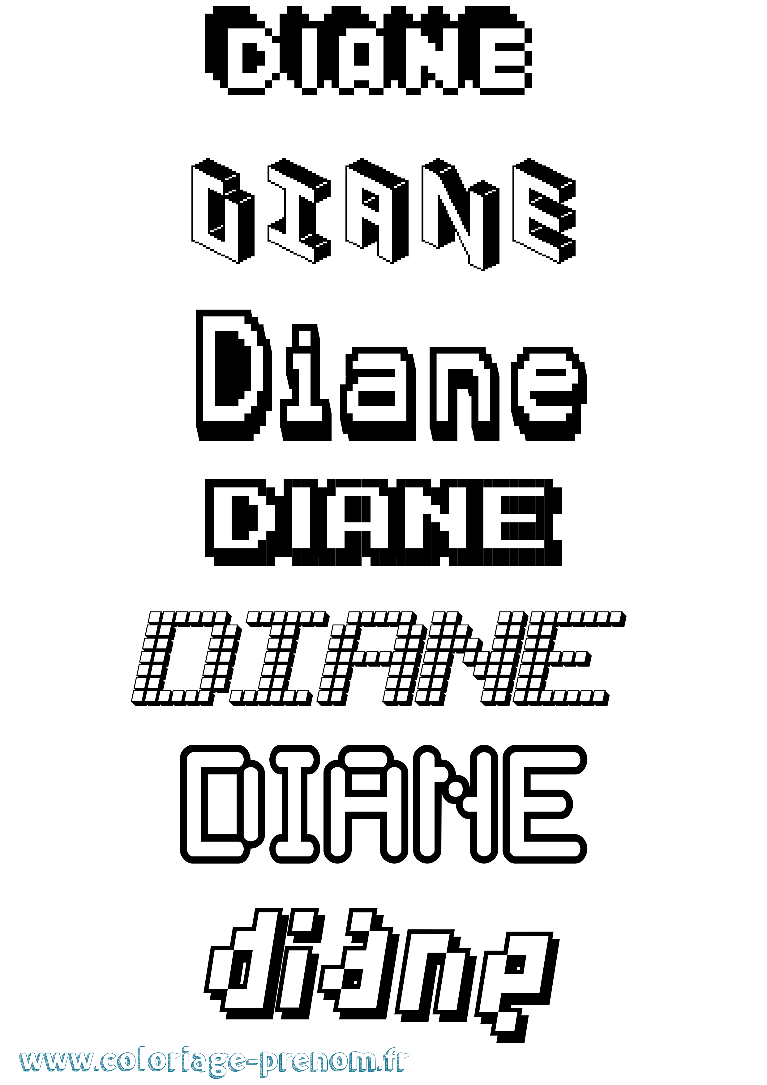 Coloriage prénom Diane Pixel