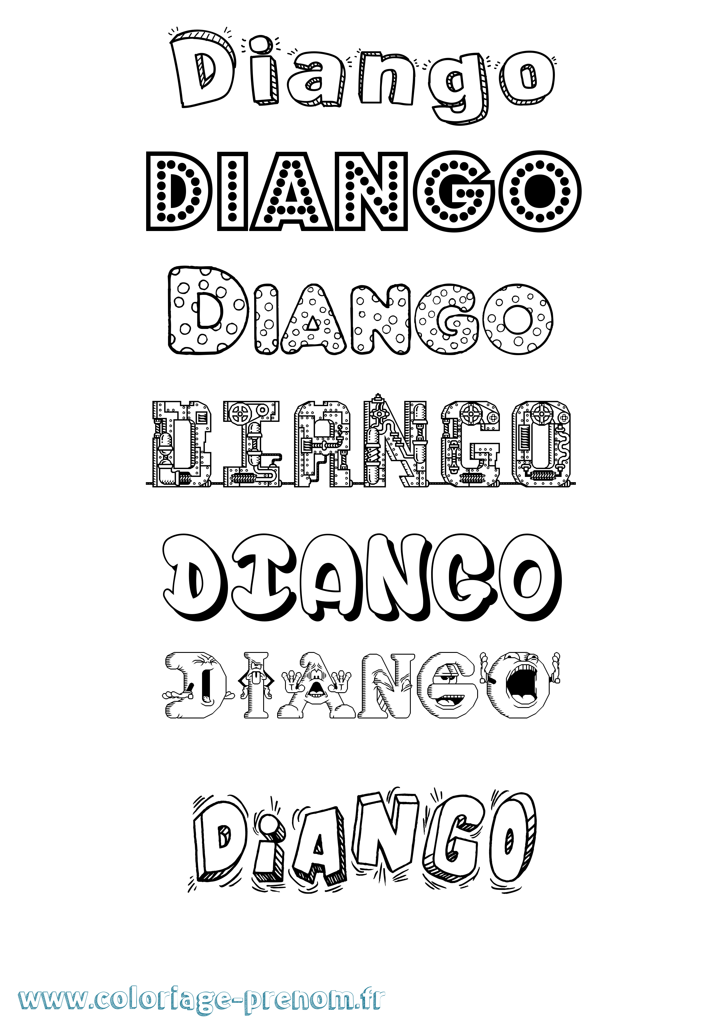 Coloriage prénom Diango Fun