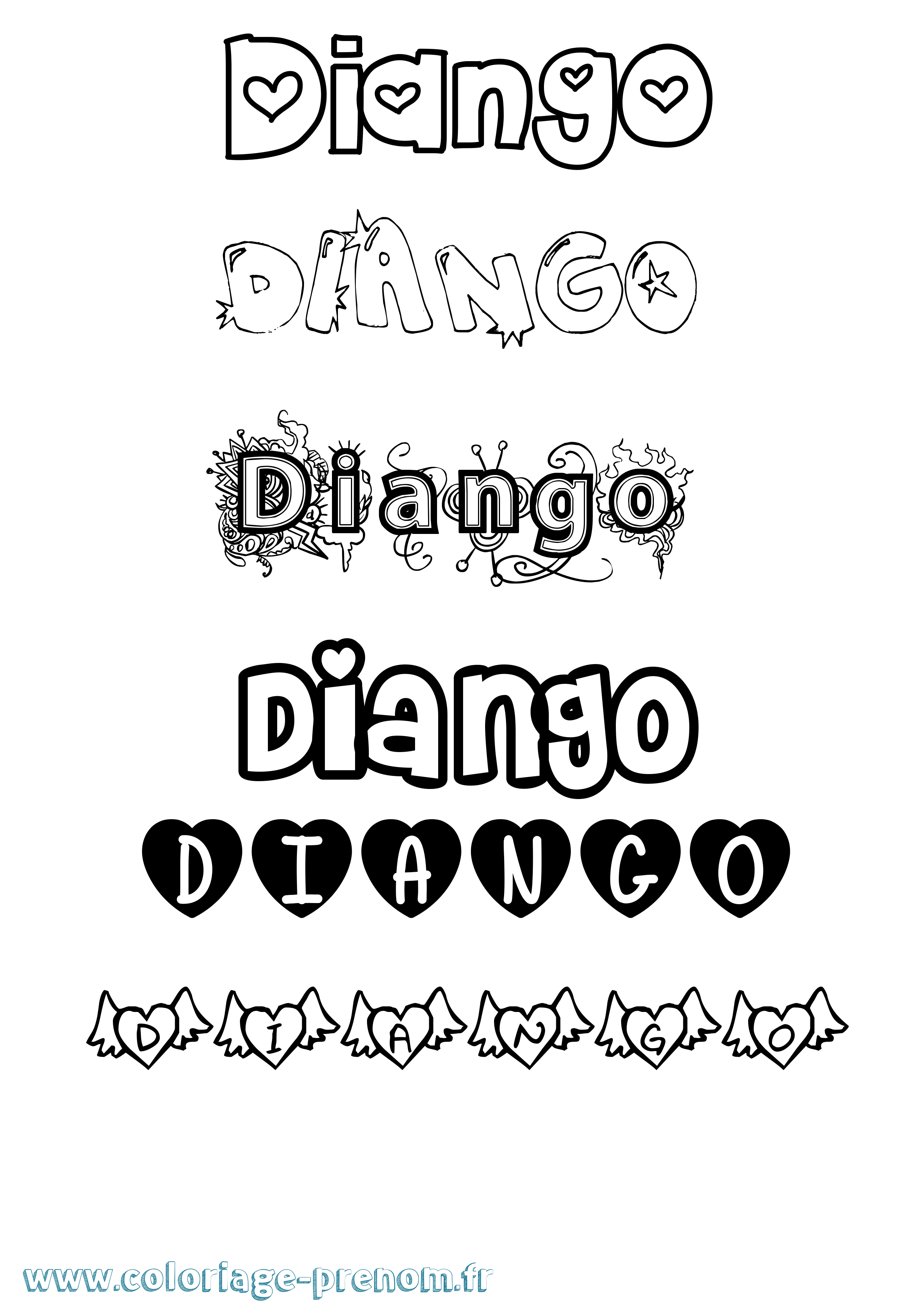 Coloriage prénom Diango Girly