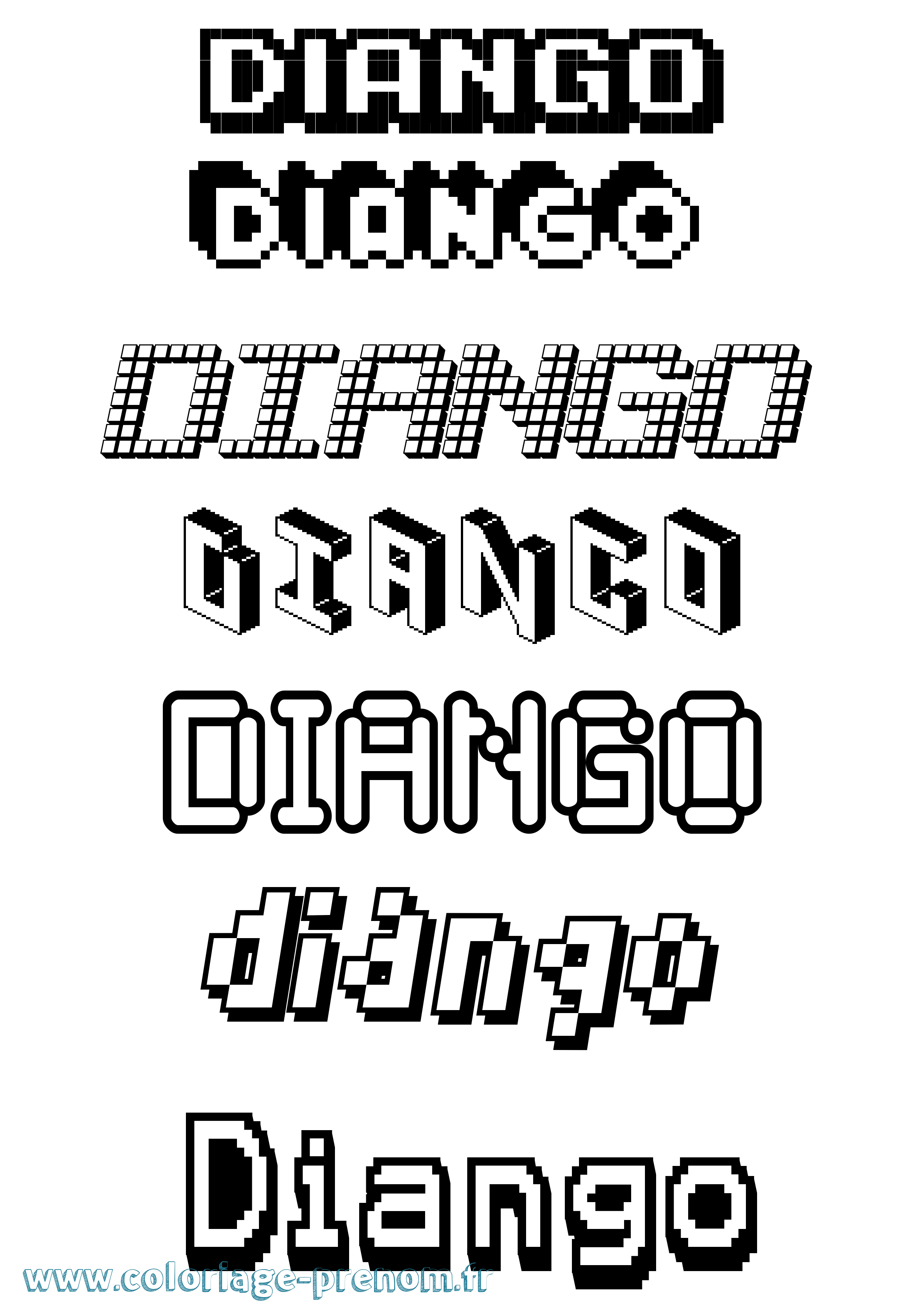 Coloriage prénom Diango Pixel