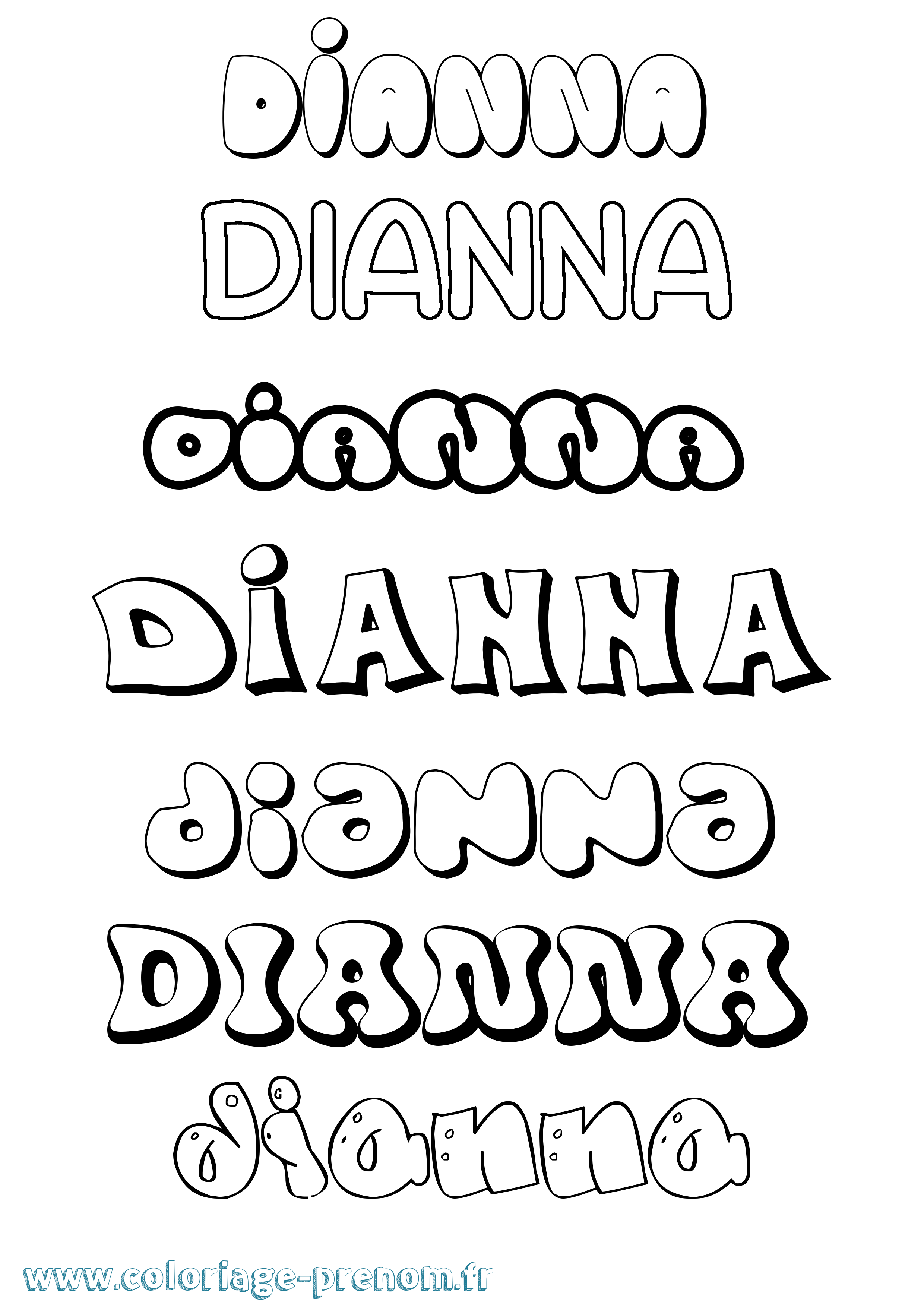 Coloriage prénom Dianna Bubble