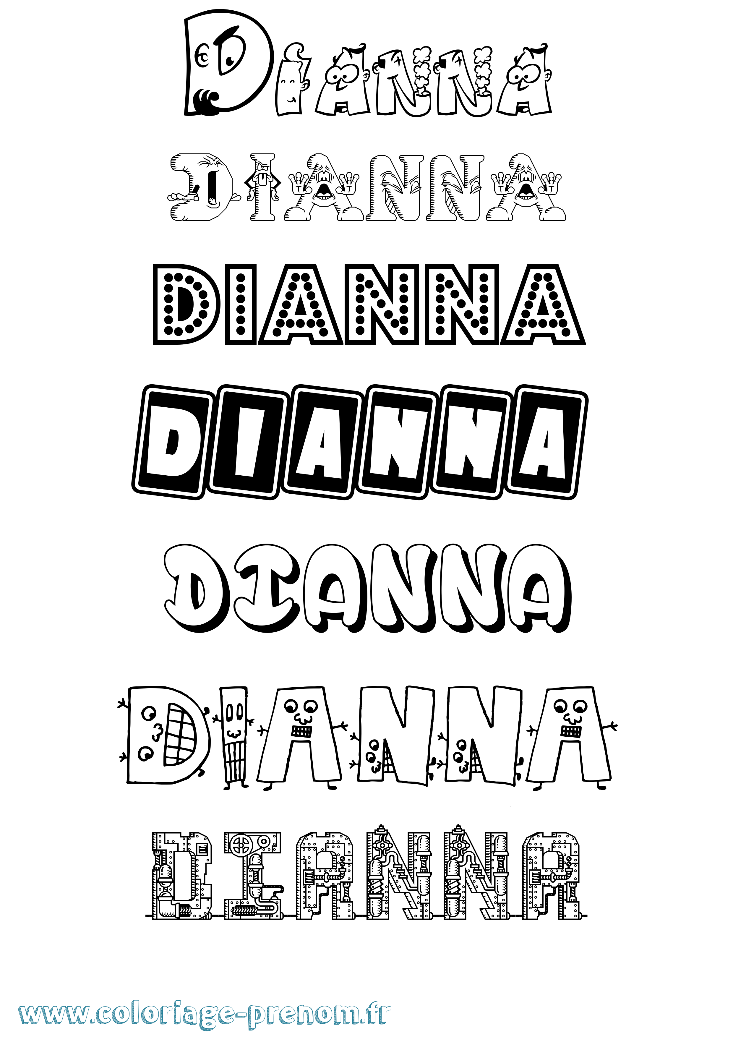 Coloriage prénom Dianna Fun