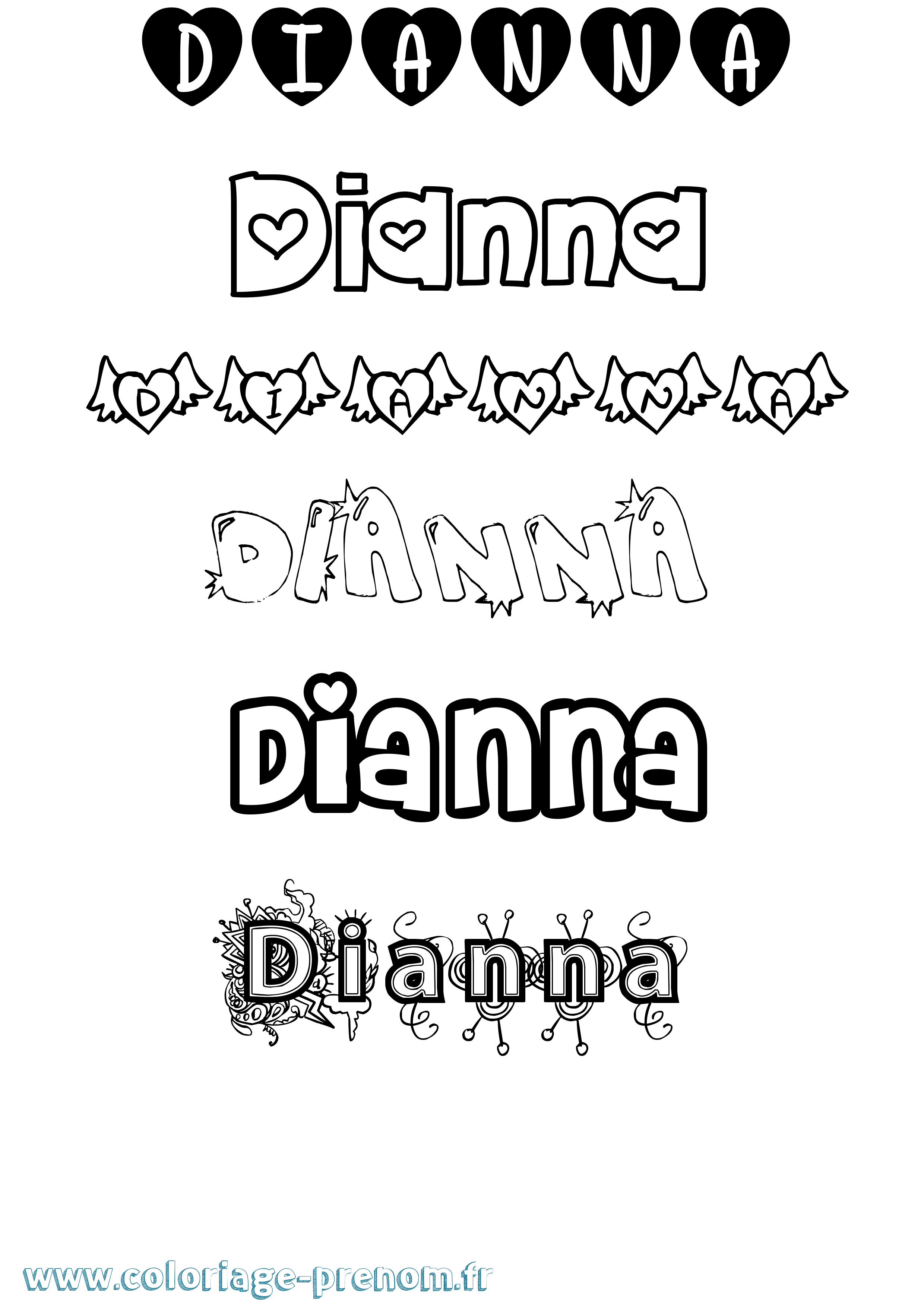 Coloriage prénom Dianna Girly