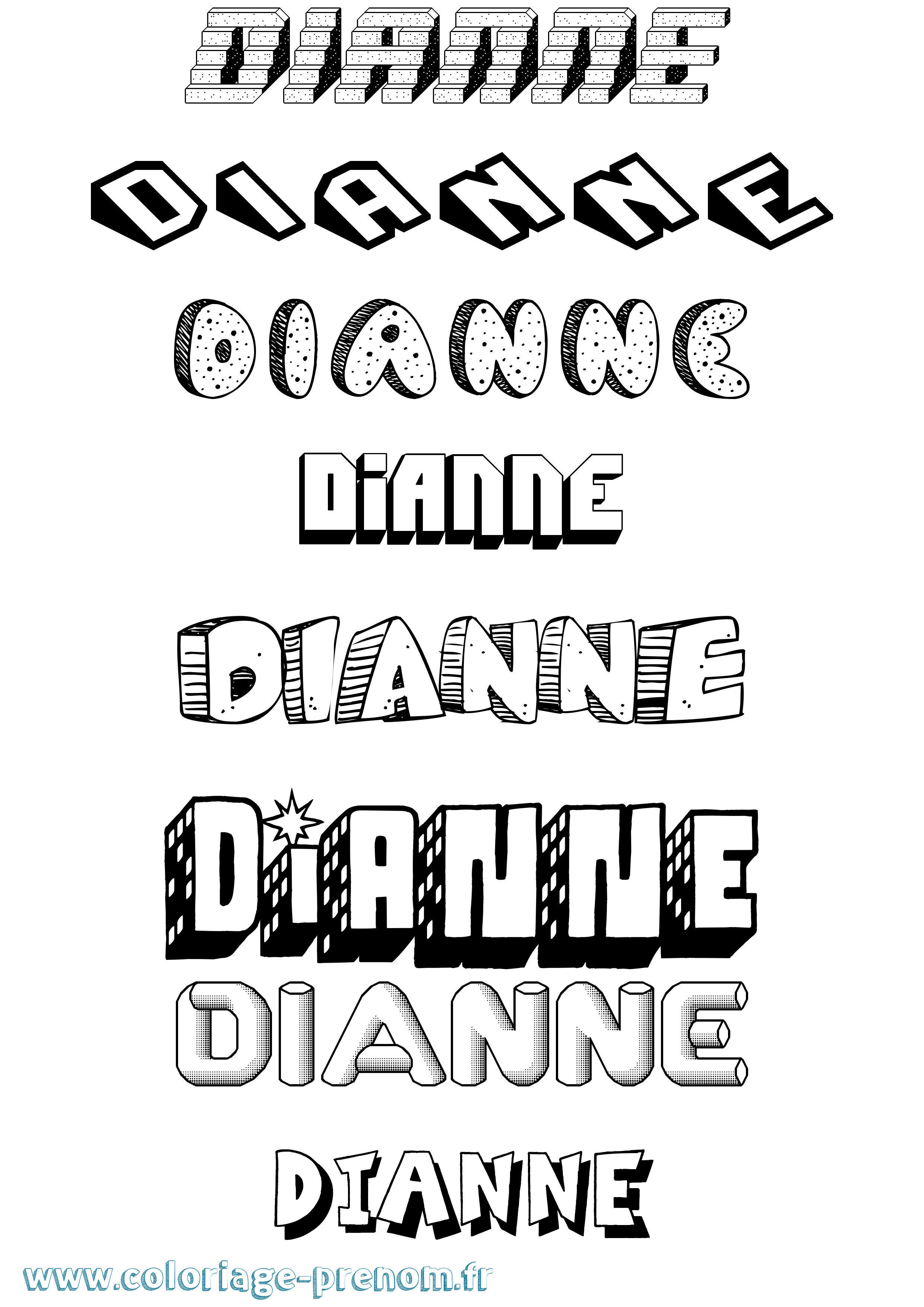 Coloriage prénom Dianne Effet 3D