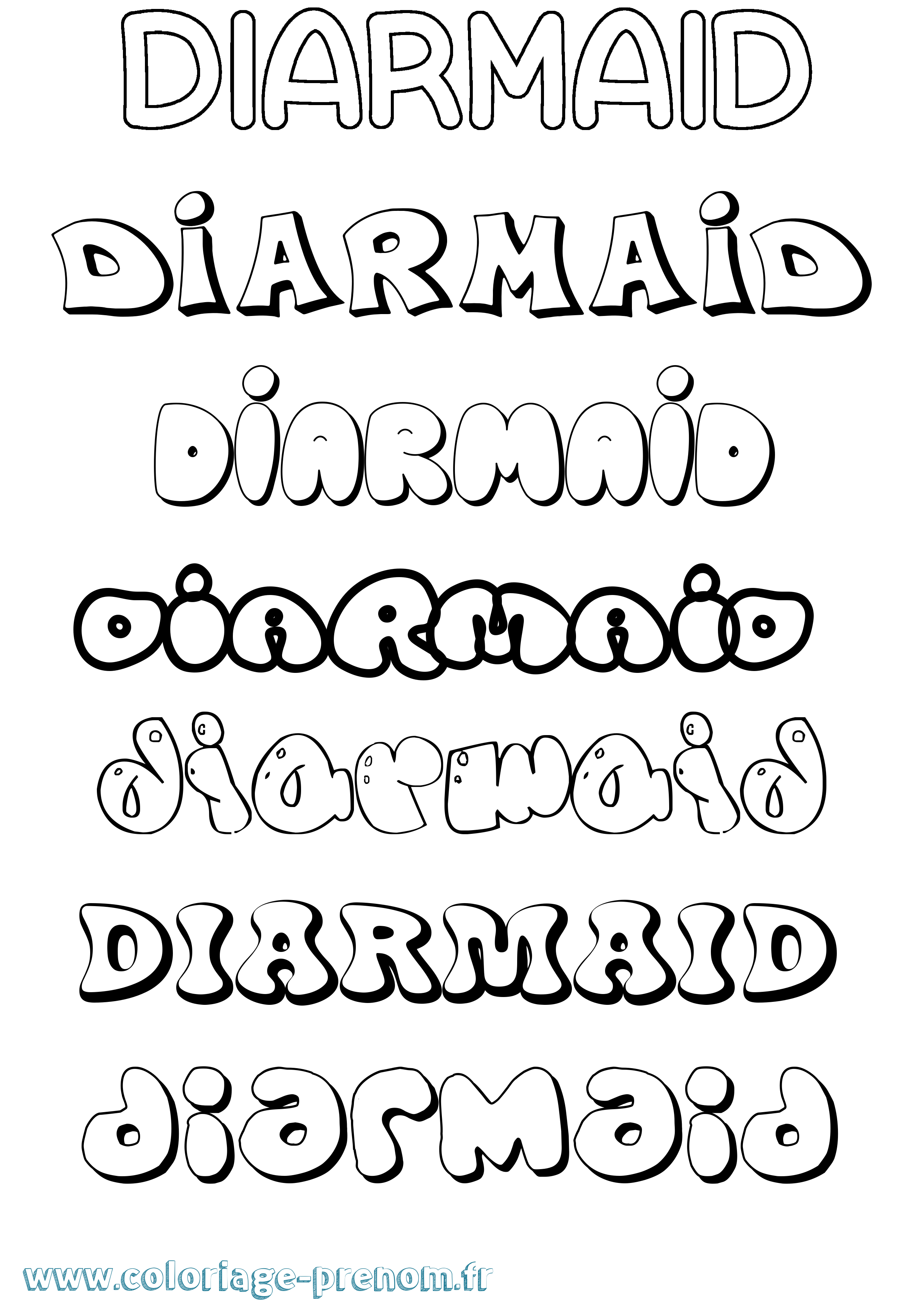 Coloriage prénom Diarmaid Bubble