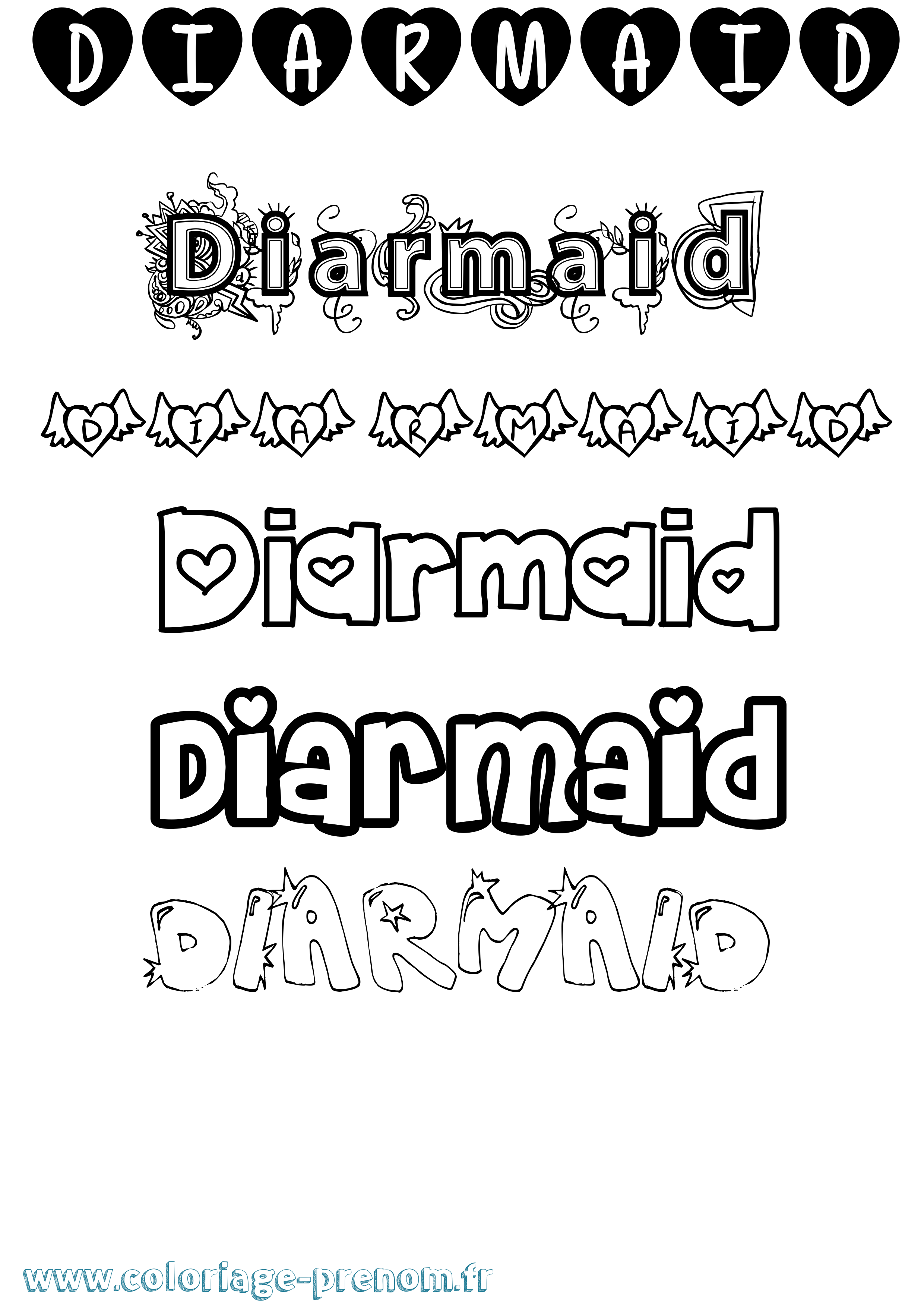 Coloriage prénom Diarmaid Girly