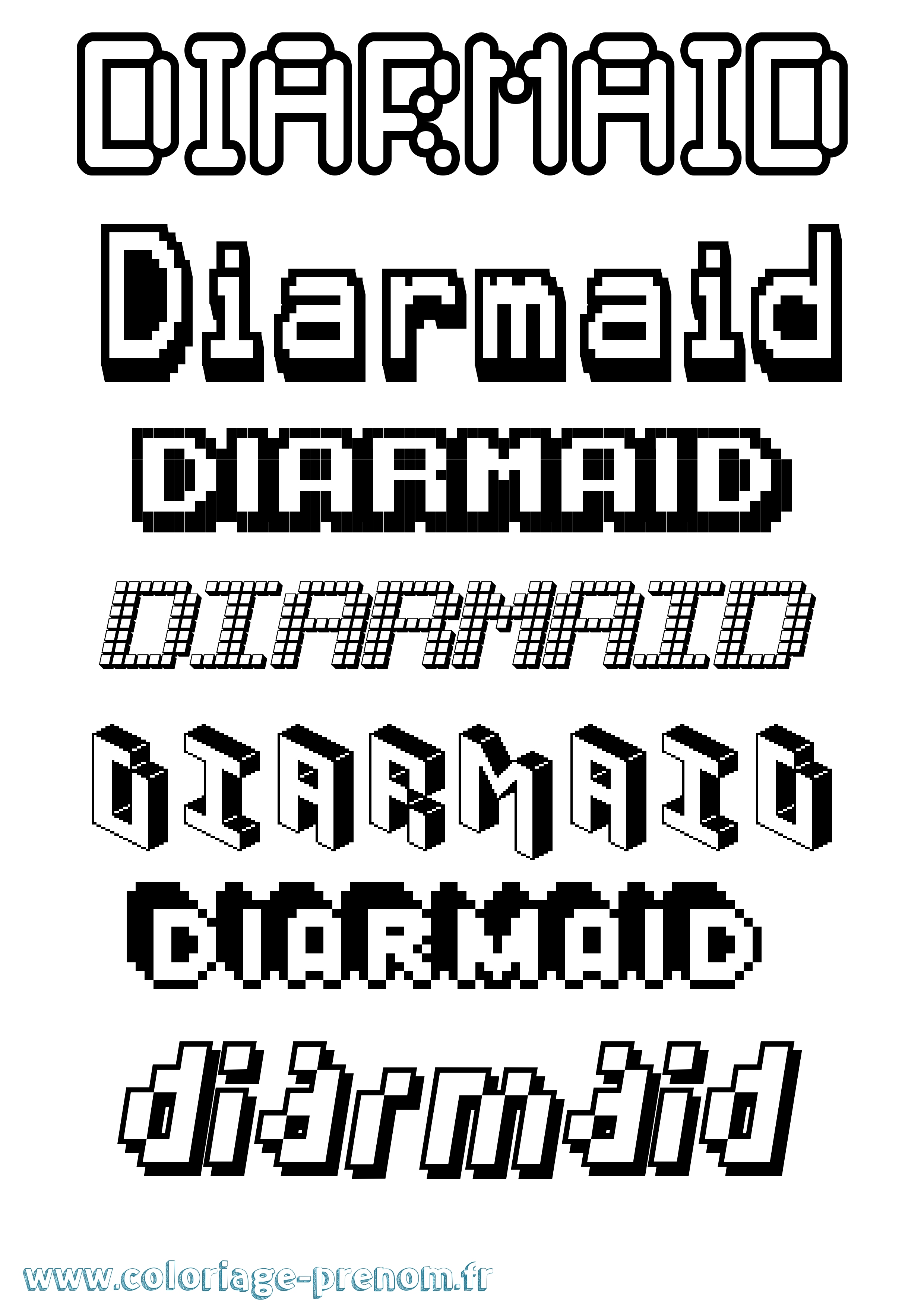 Coloriage prénom Diarmaid Pixel