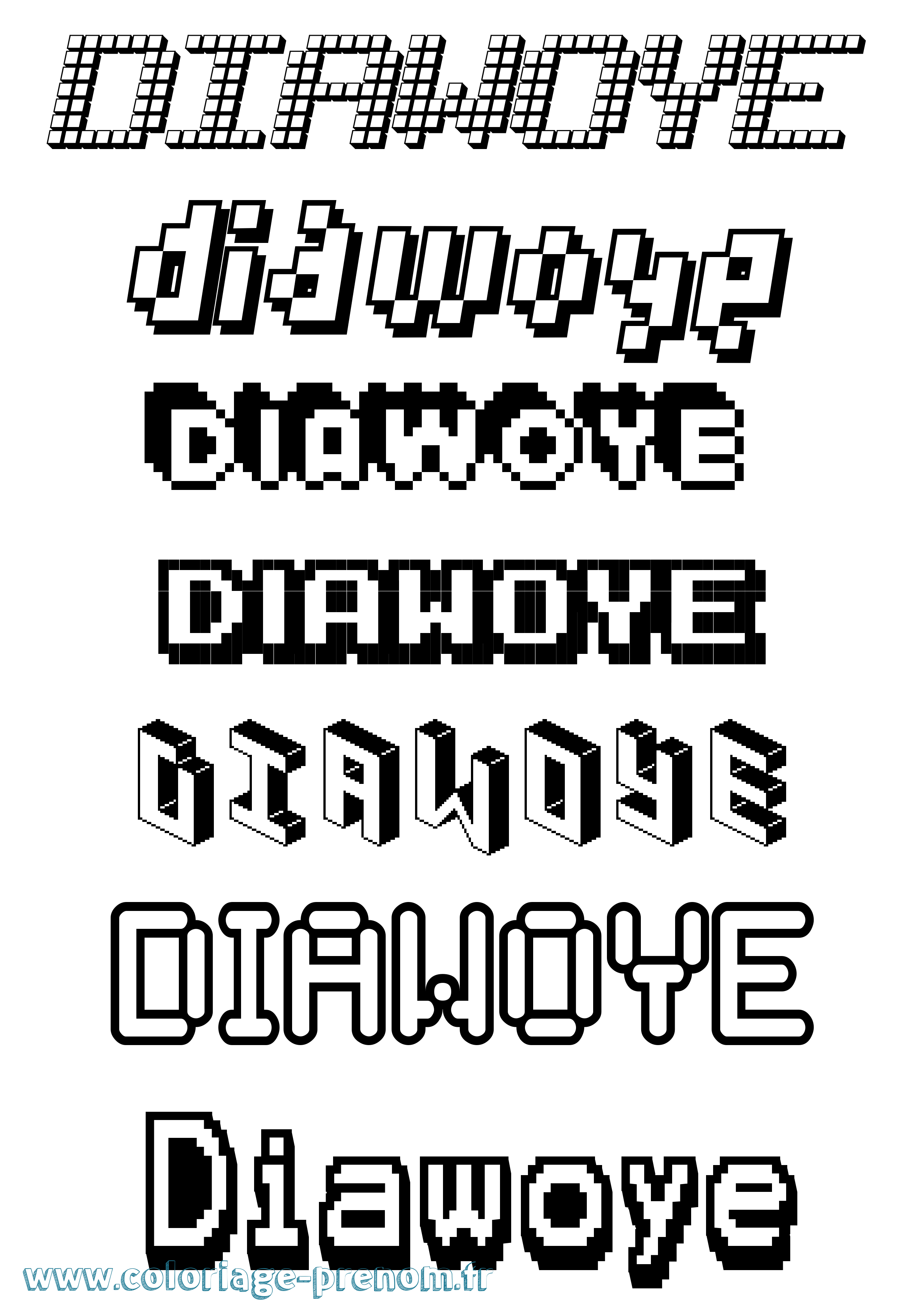 Coloriage prénom Diawoye Pixel