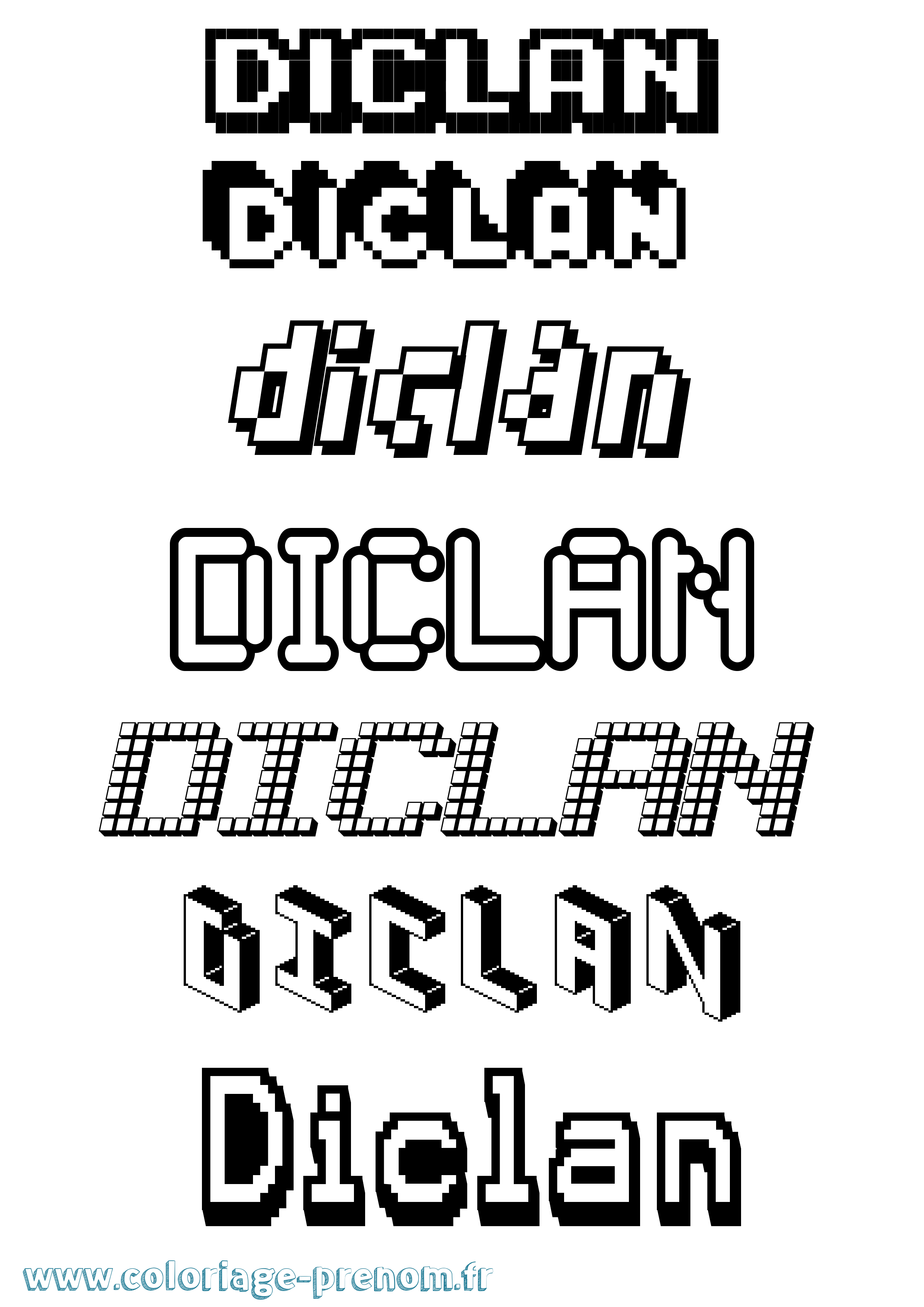 Coloriage prénom Diclan Pixel