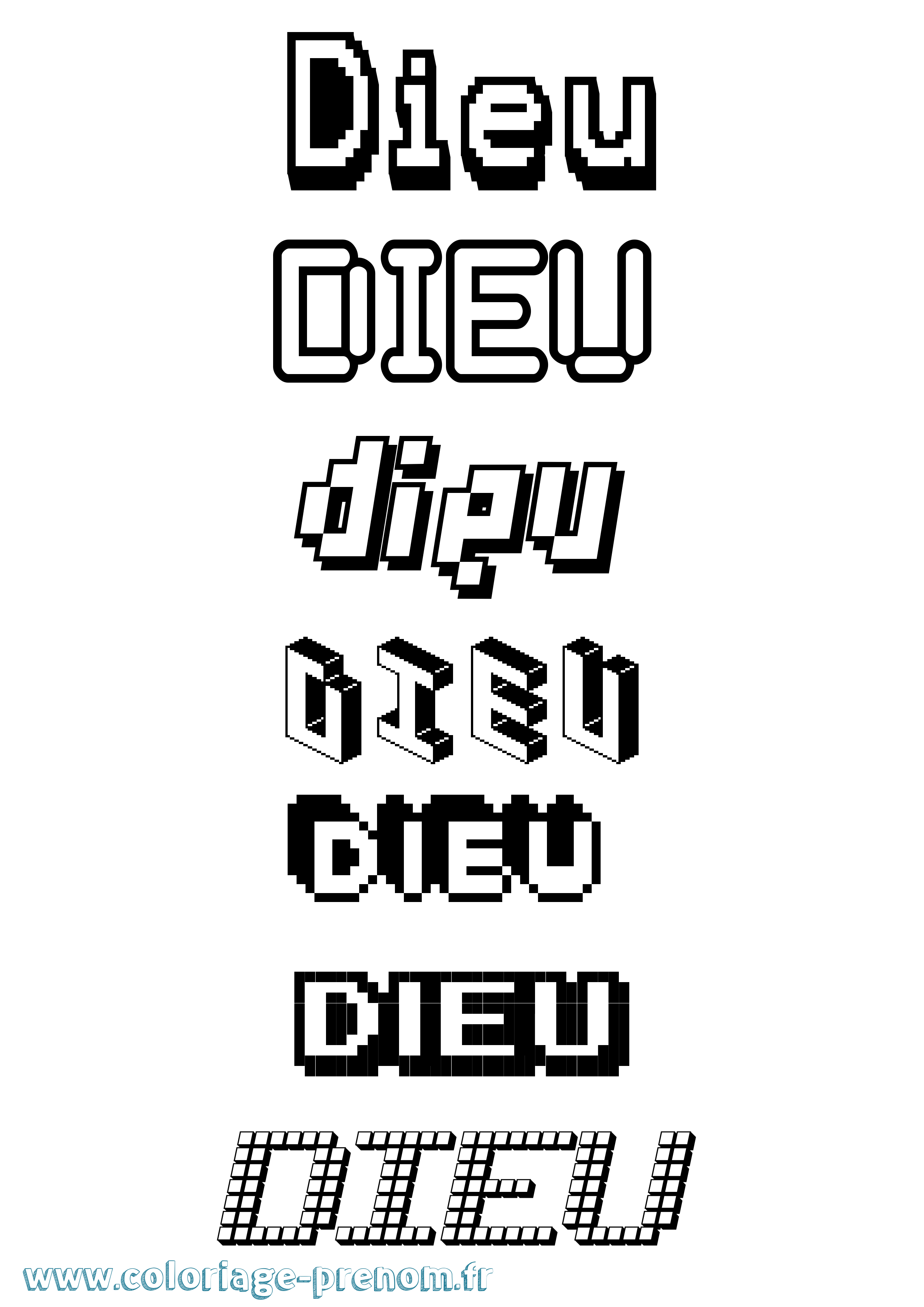 Coloriage prénom Dieu Pixel