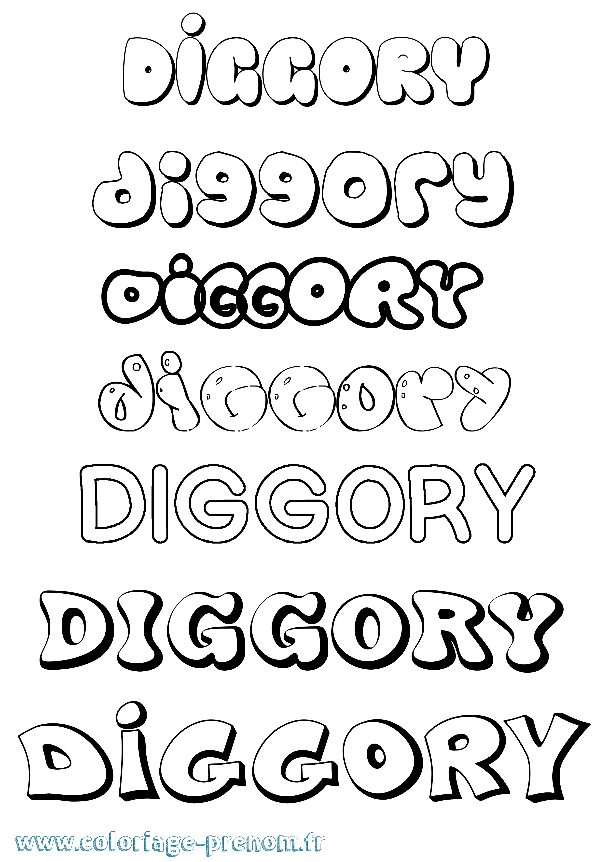 Coloriage prénom Diggory Bubble