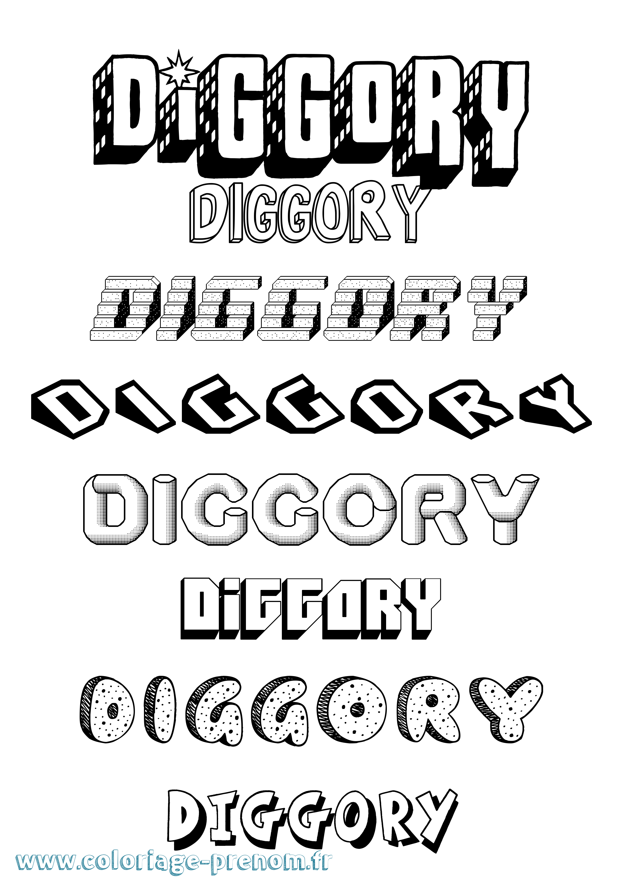 Coloriage Diggory Effet 3D Coloriage prénom Diggory Effet 3D