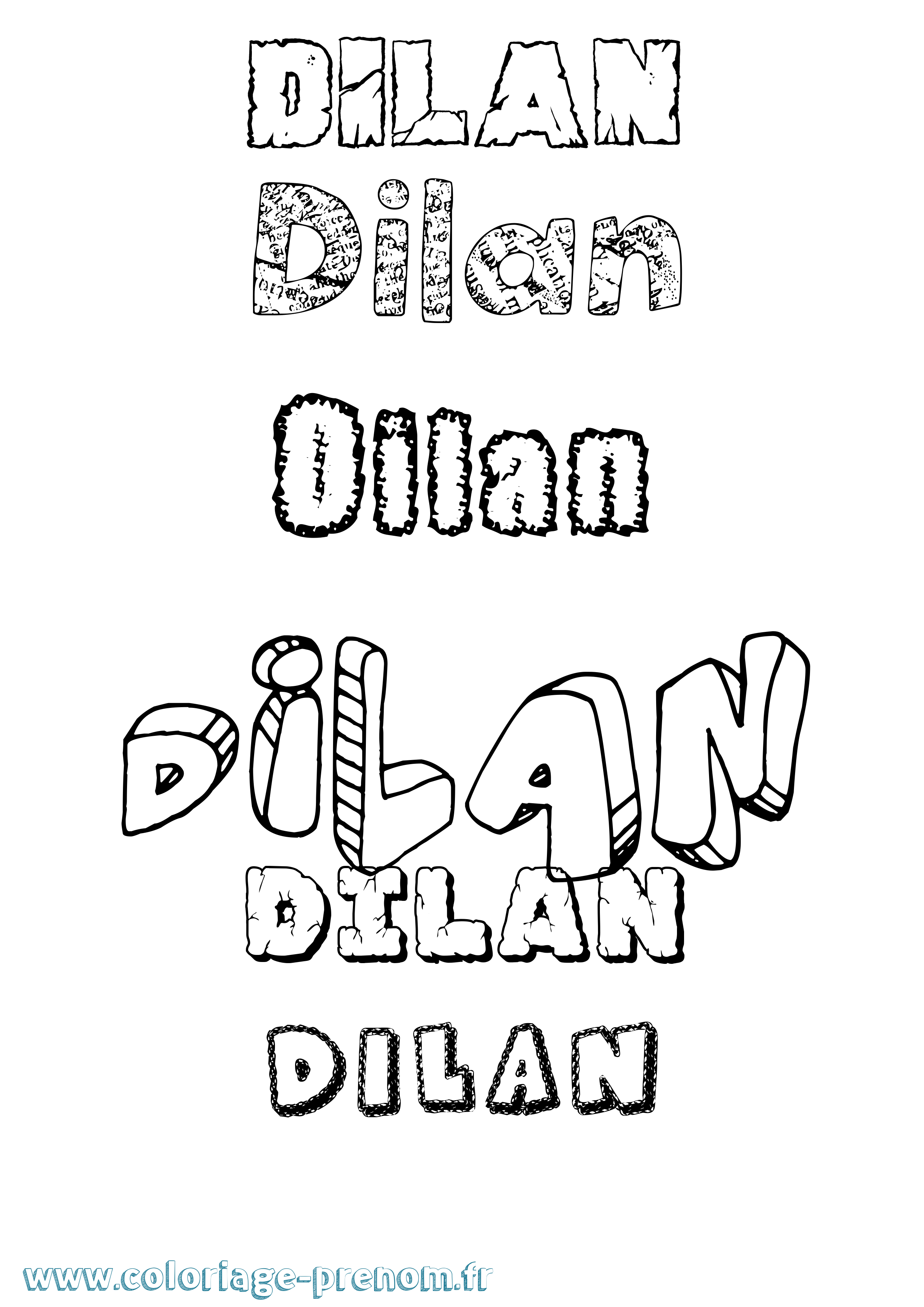 Coloriage prénom Dilan Destructuré