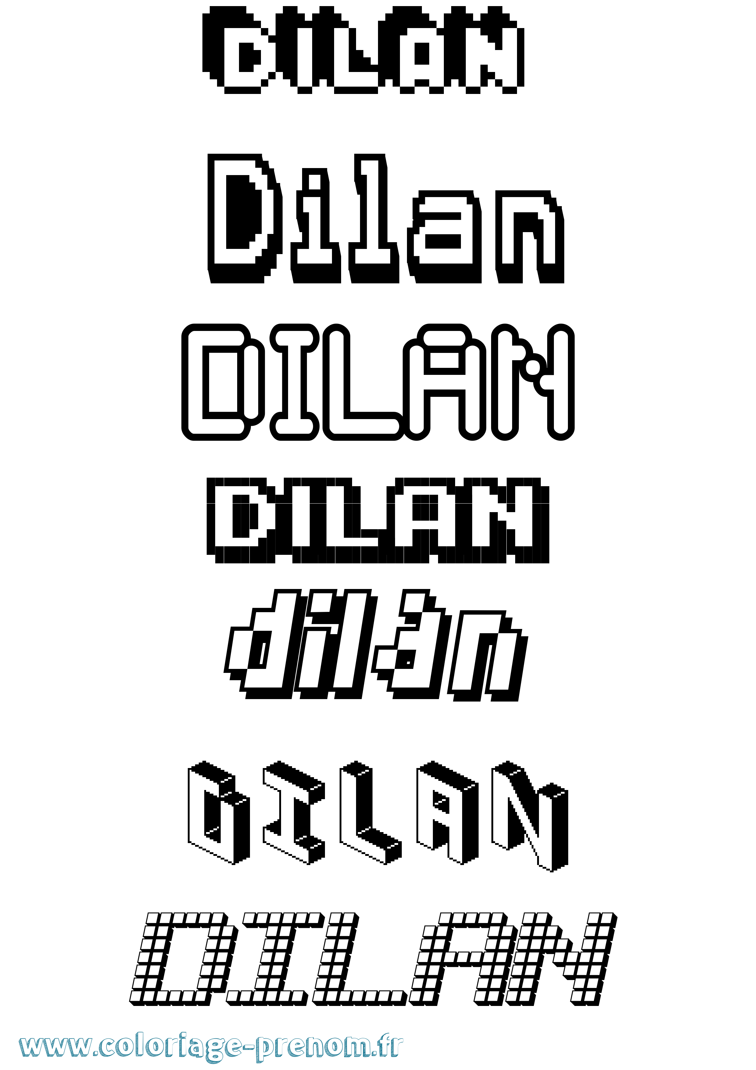 Coloriage prénom Dilan Pixel