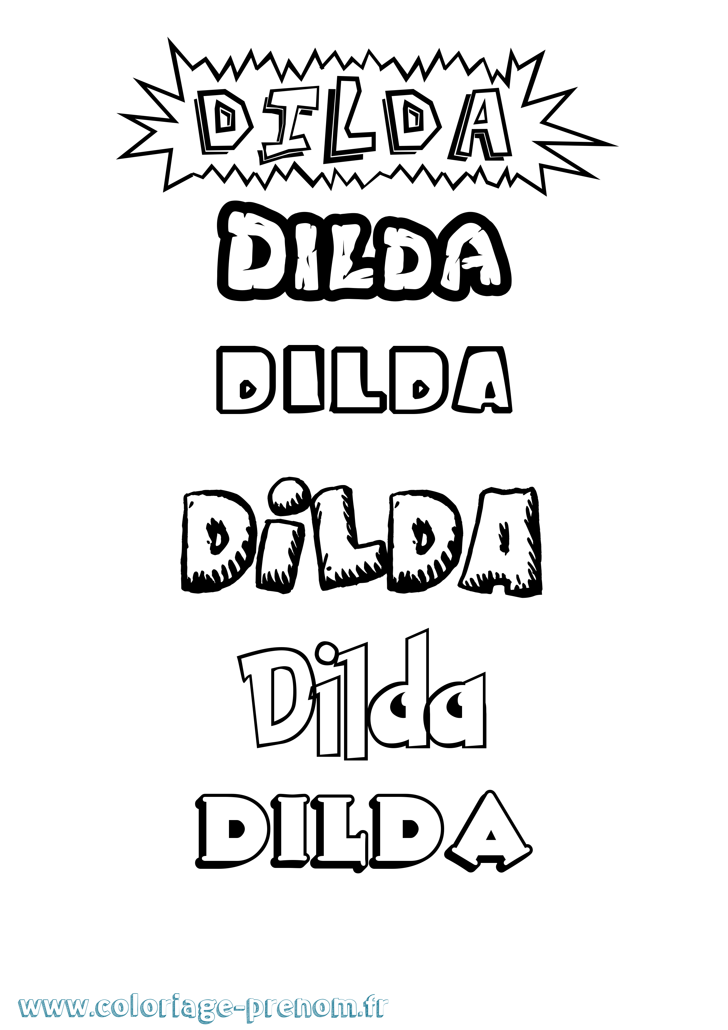Coloriage prénom Dilda Dessin Animé