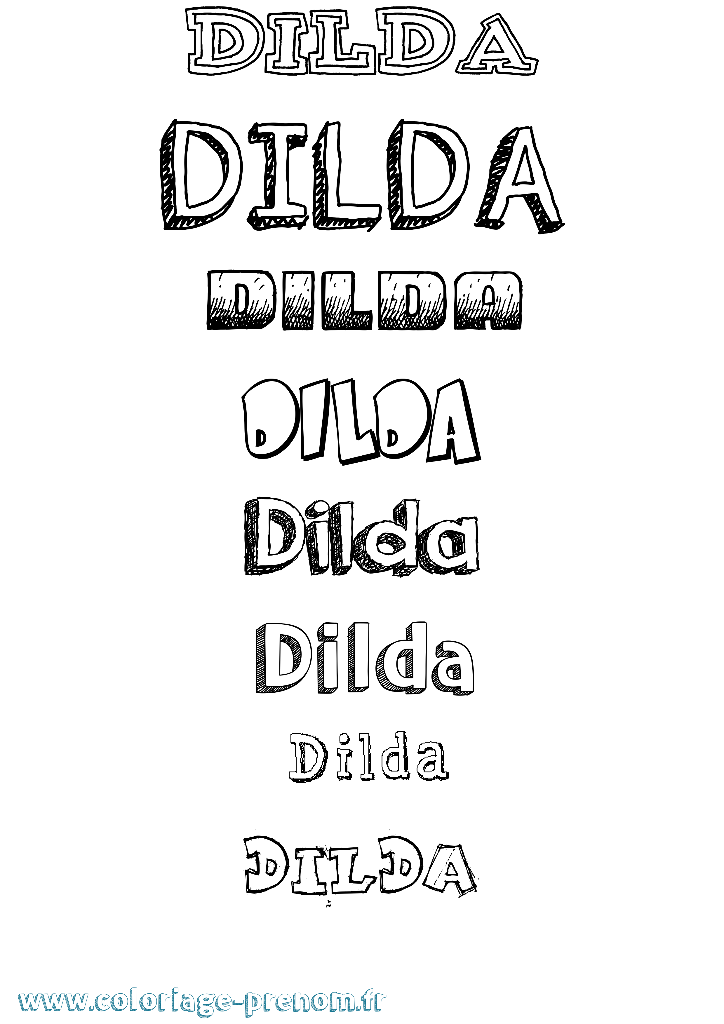 Coloriage prénom Dilda Dessiné
