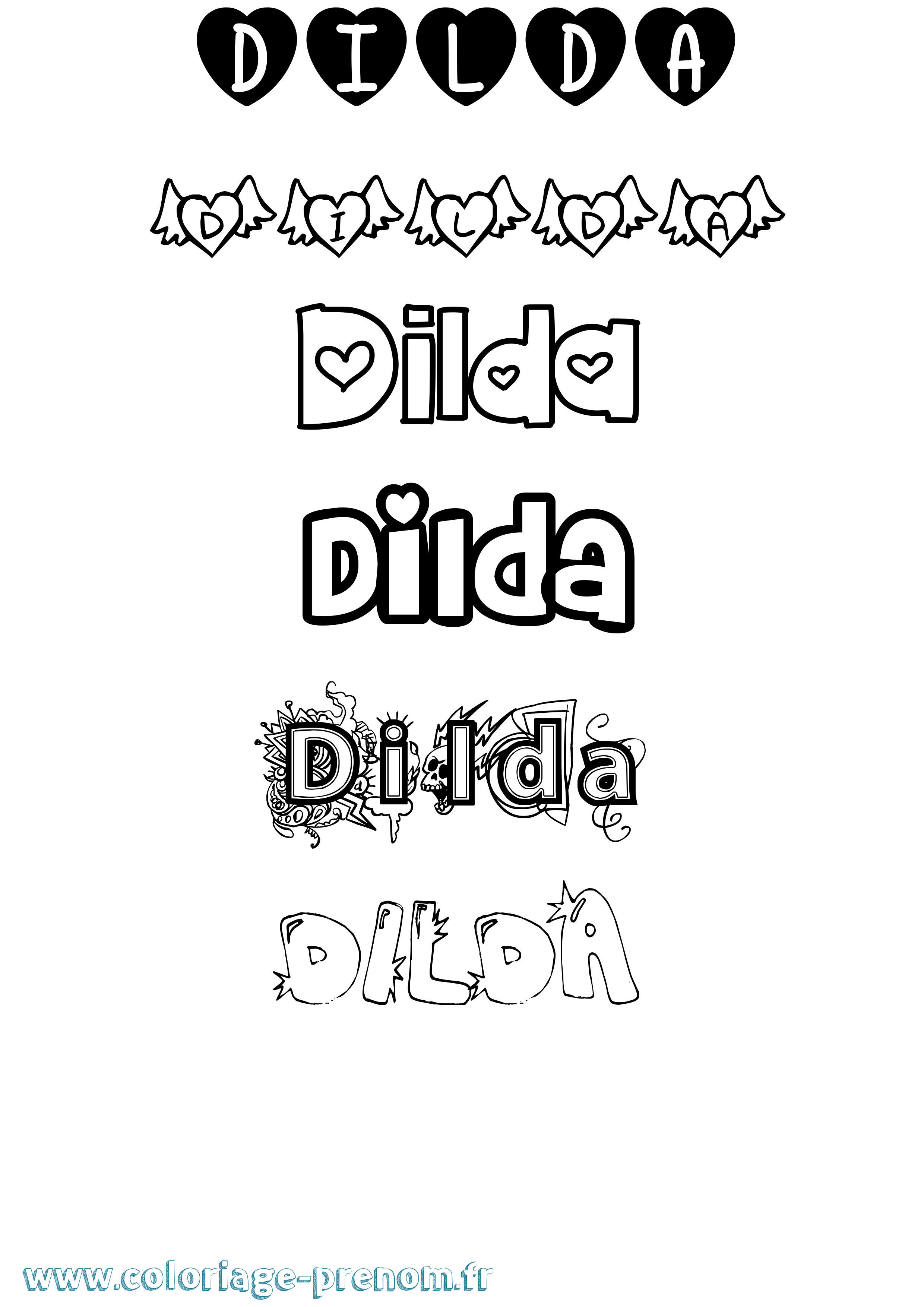 Coloriage prénom Dilda Girly