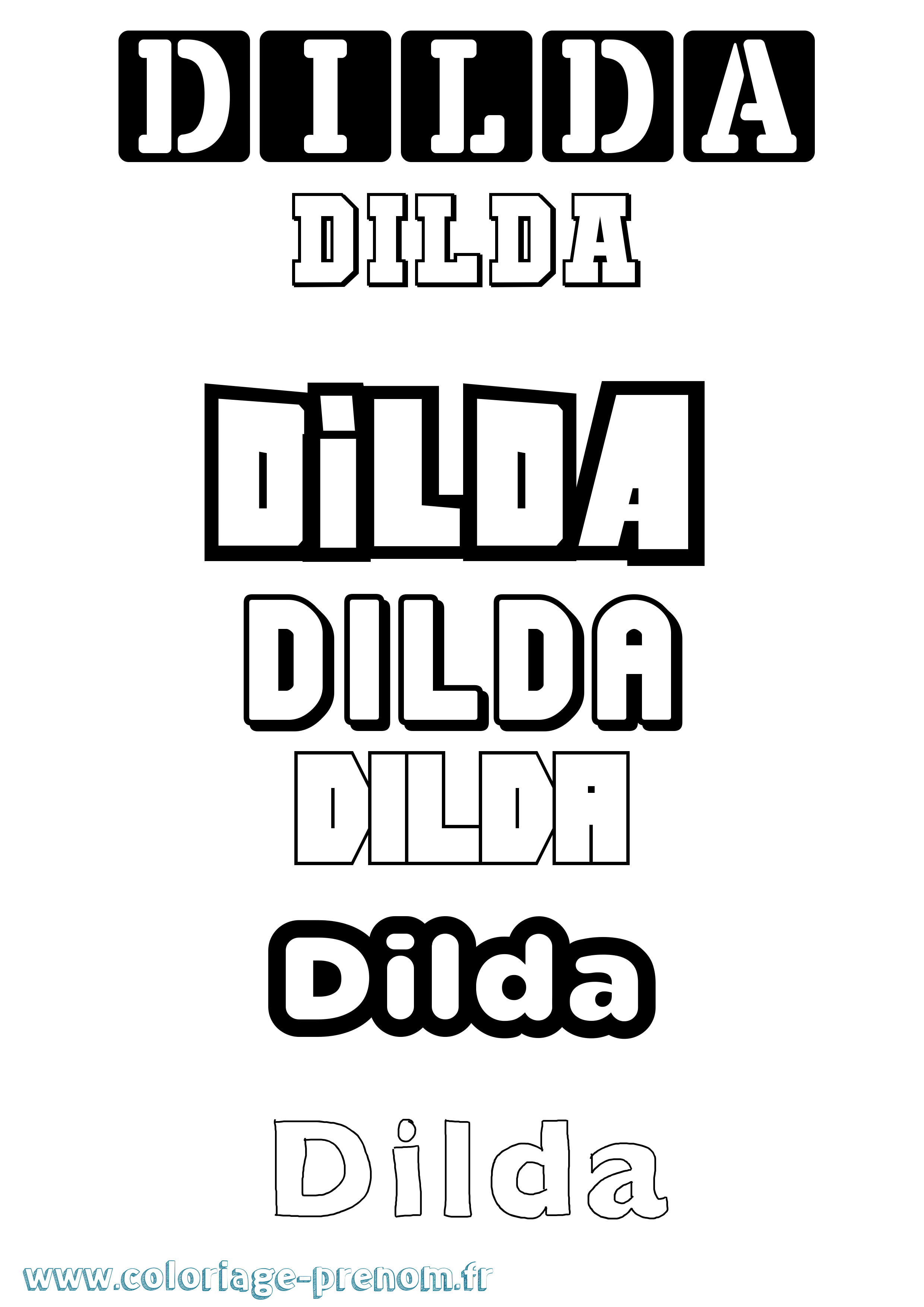 Coloriage prénom Dilda Simple