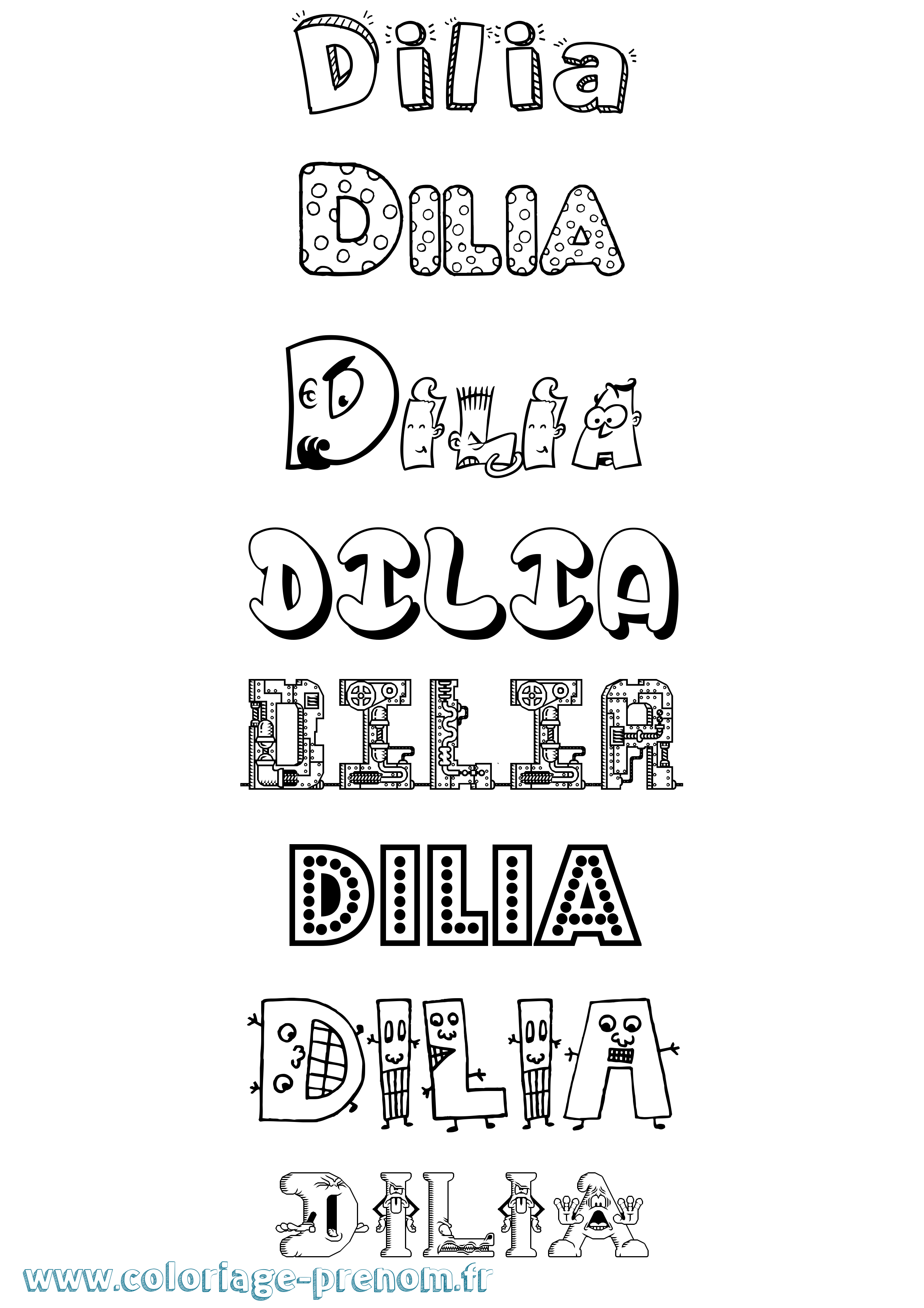 Coloriage prénom Dilia Fun