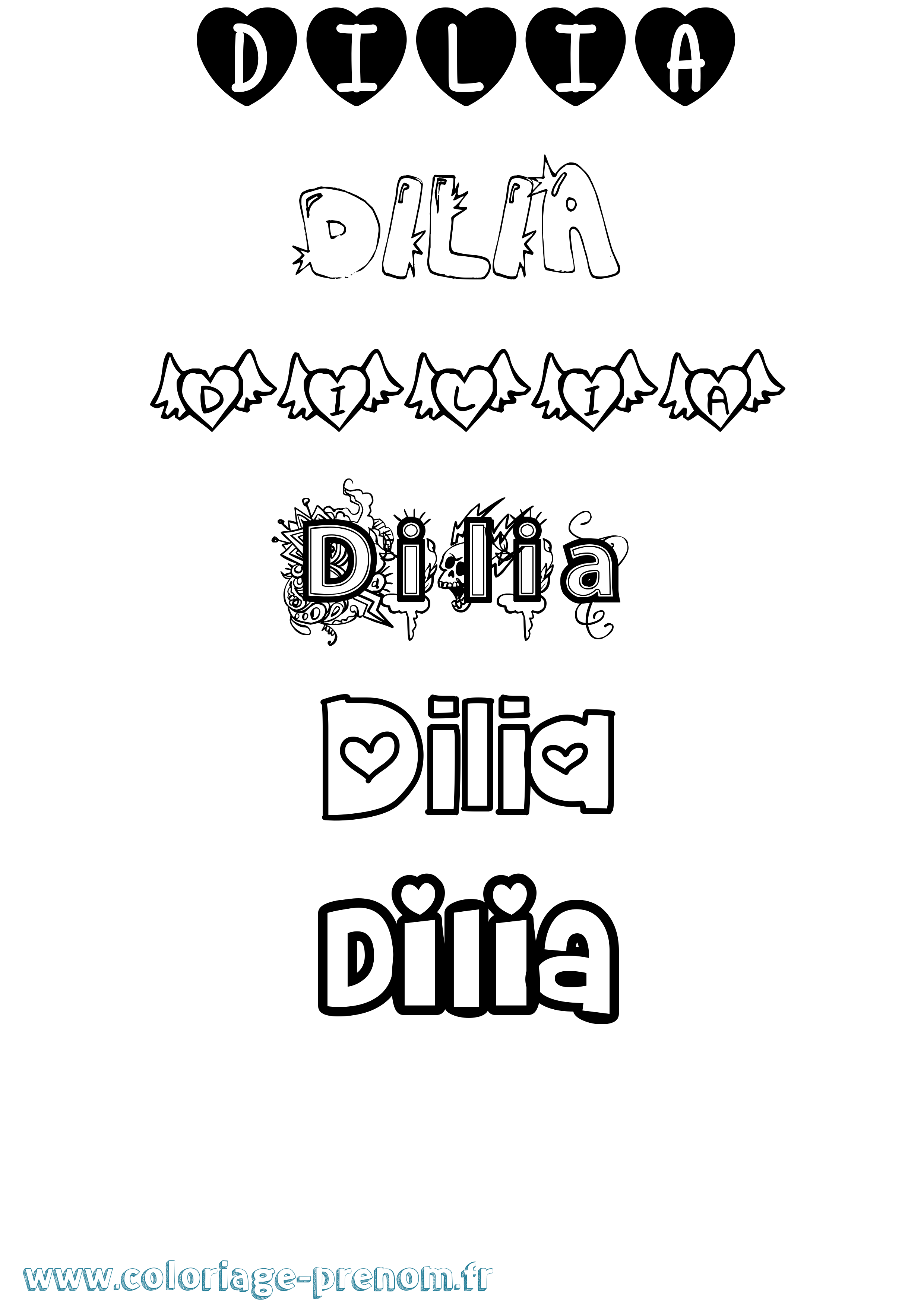 Coloriage prénom Dilia Girly
