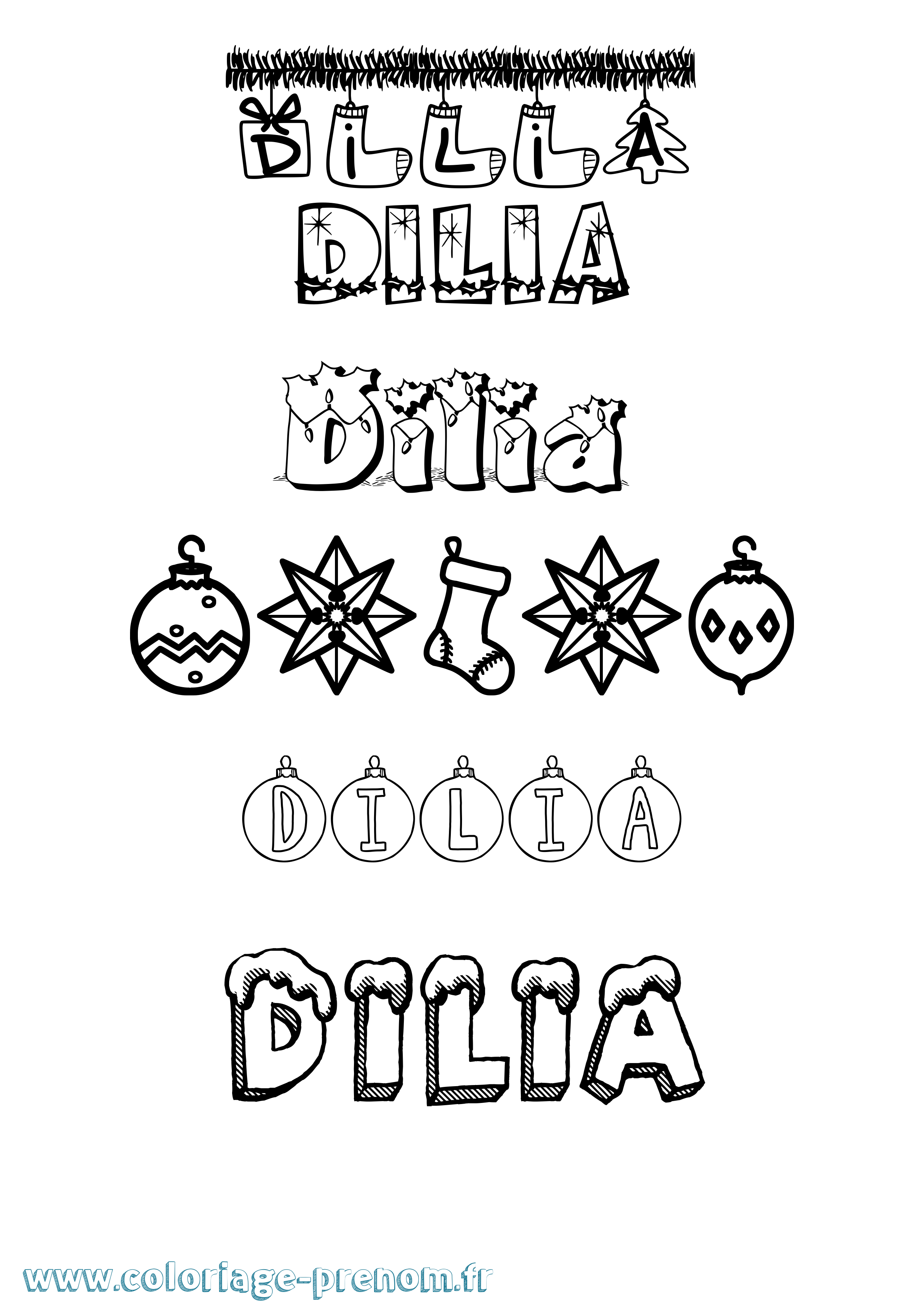 Coloriage prénom Dilia Noël