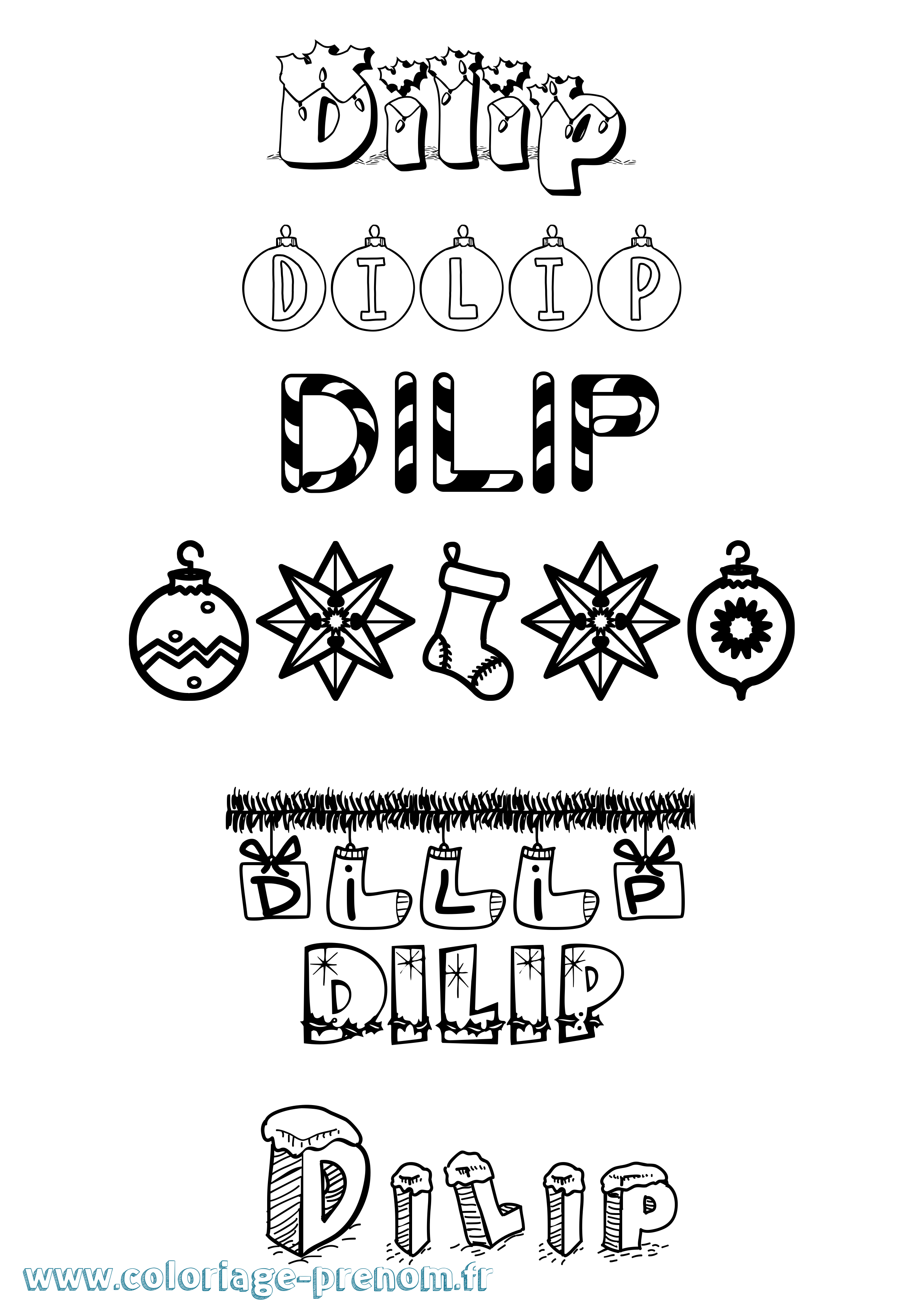 Coloriage Dilip Noël Coloriage prénom Dilip Noël