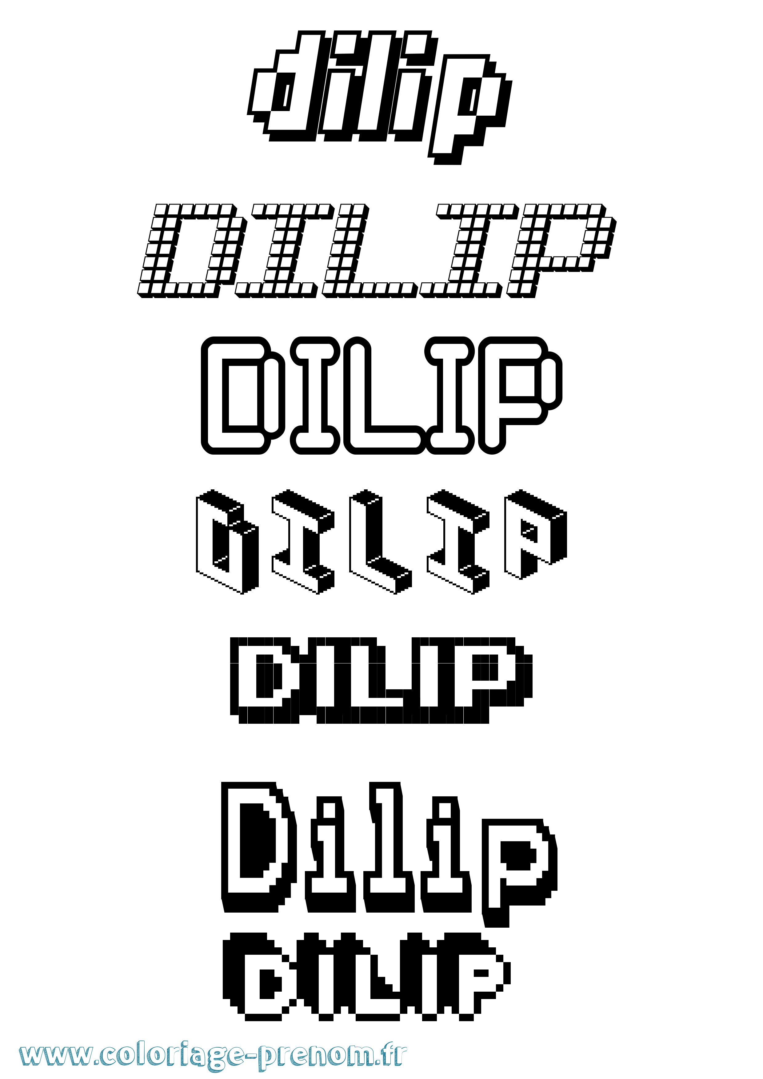 Coloriage prénom Dilip Pixel