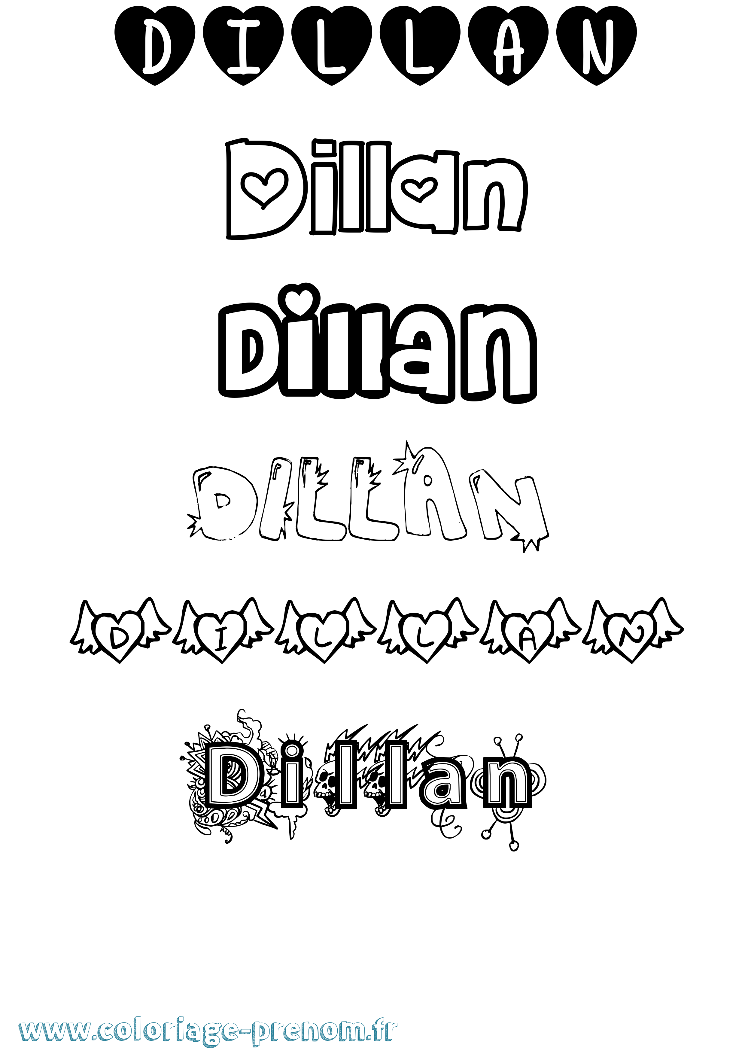 Coloriage prénom Dillan Girly