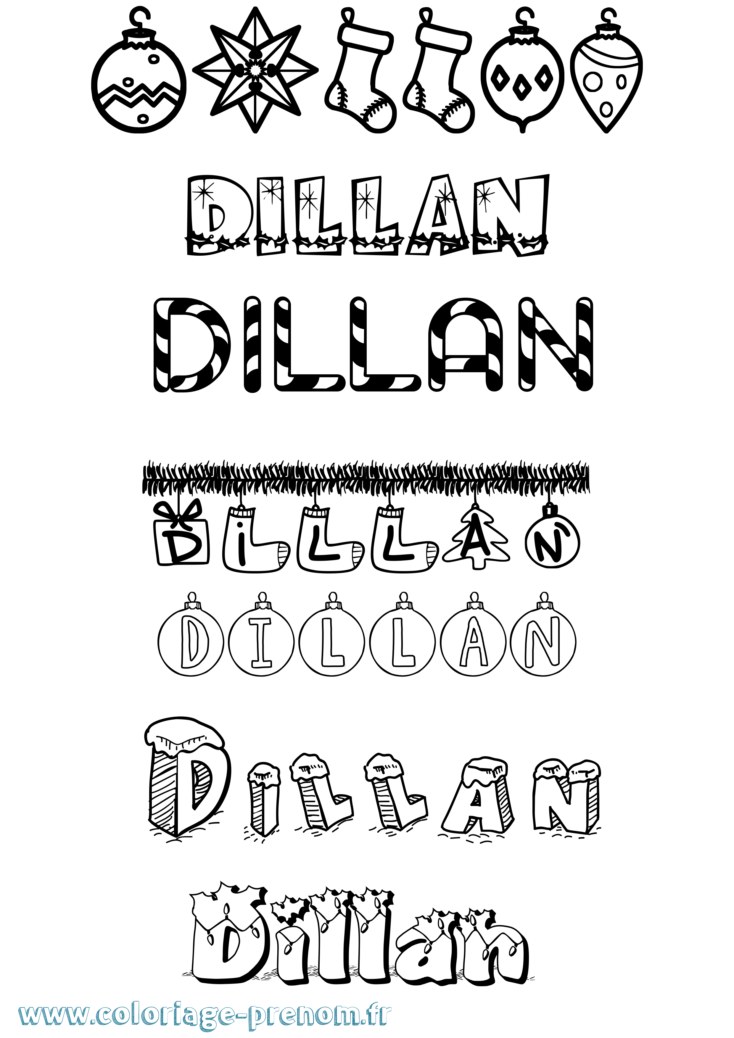 Coloriage prénom Dillan Noël