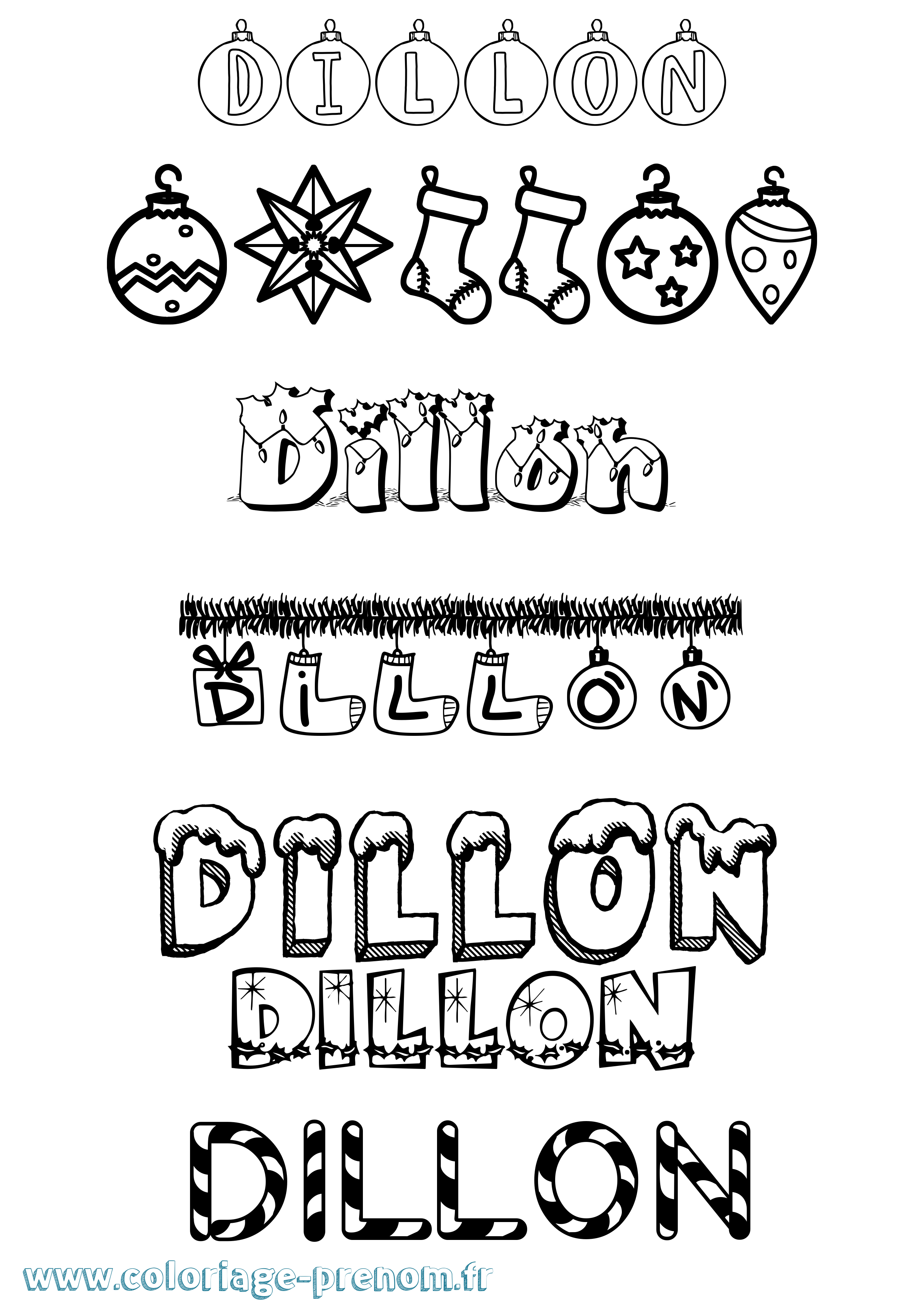 Coloriage prénom Dillon Noël