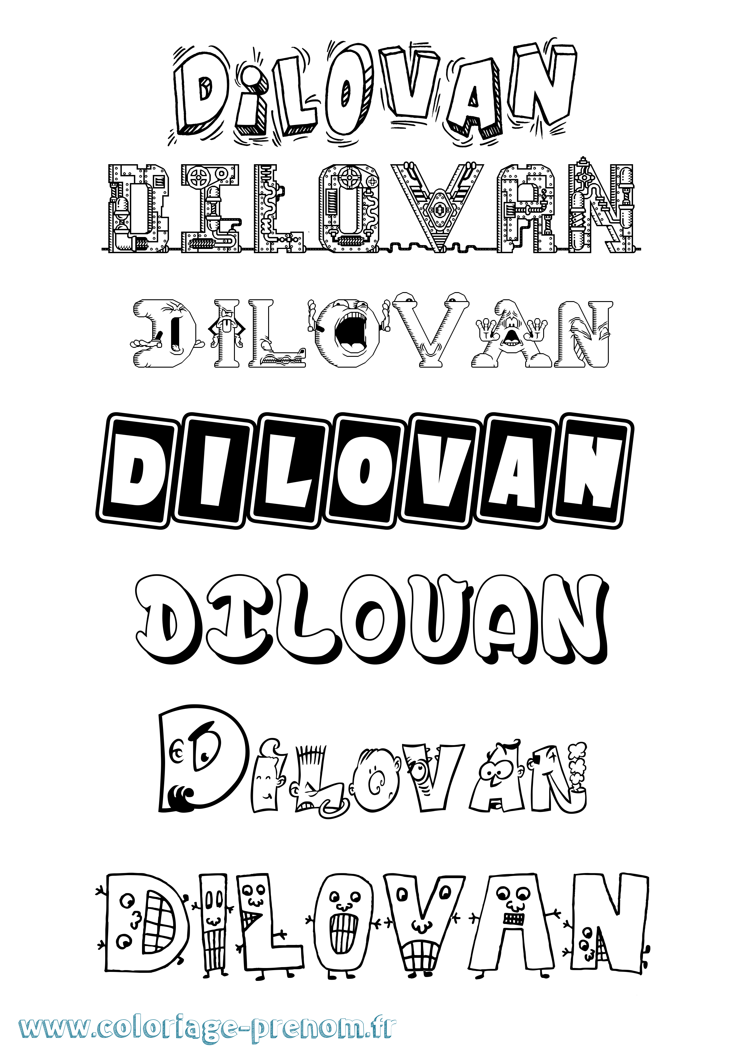 Coloriage prénom Dilovan Fun