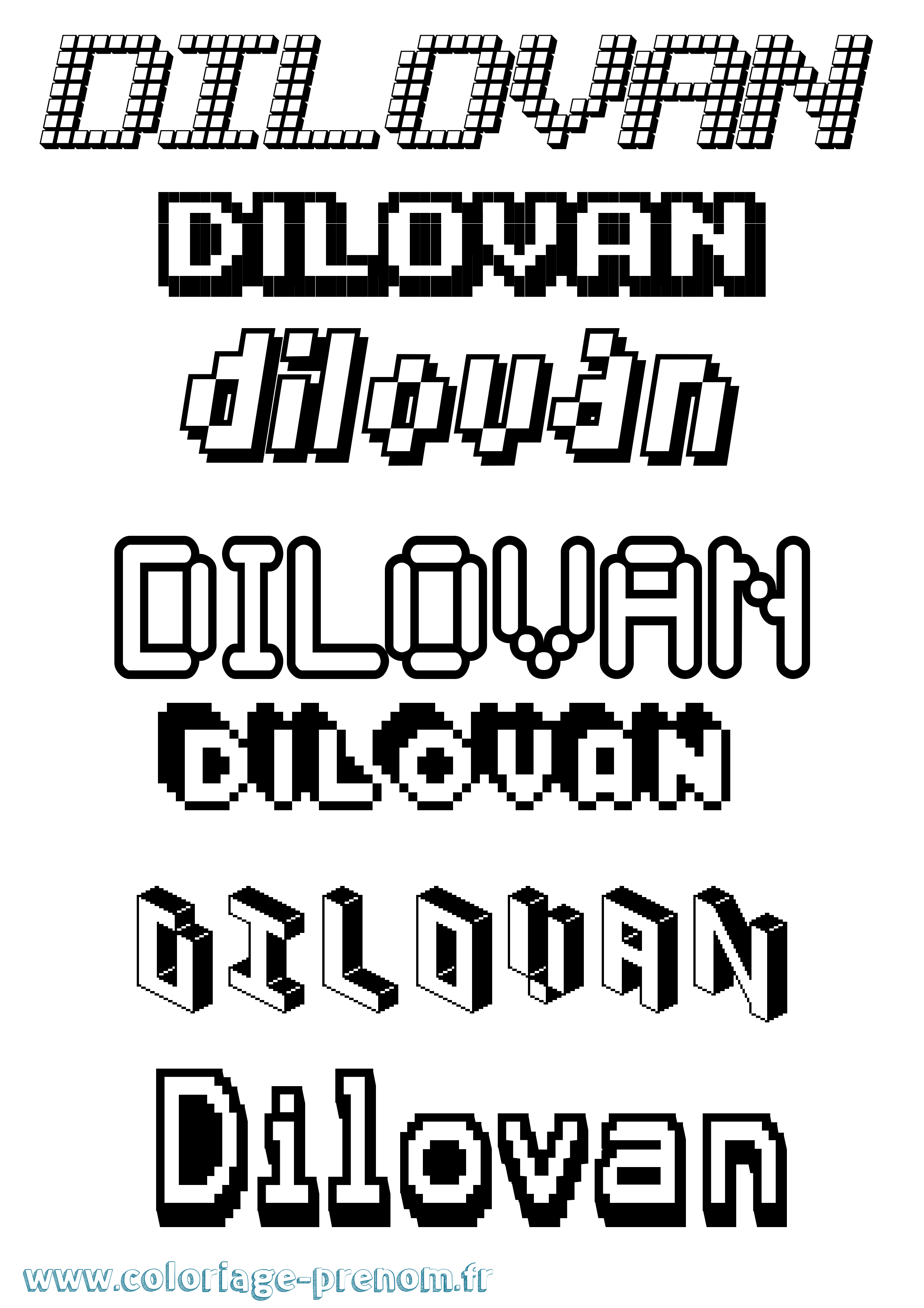 Coloriage prénom Dilovan Pixel