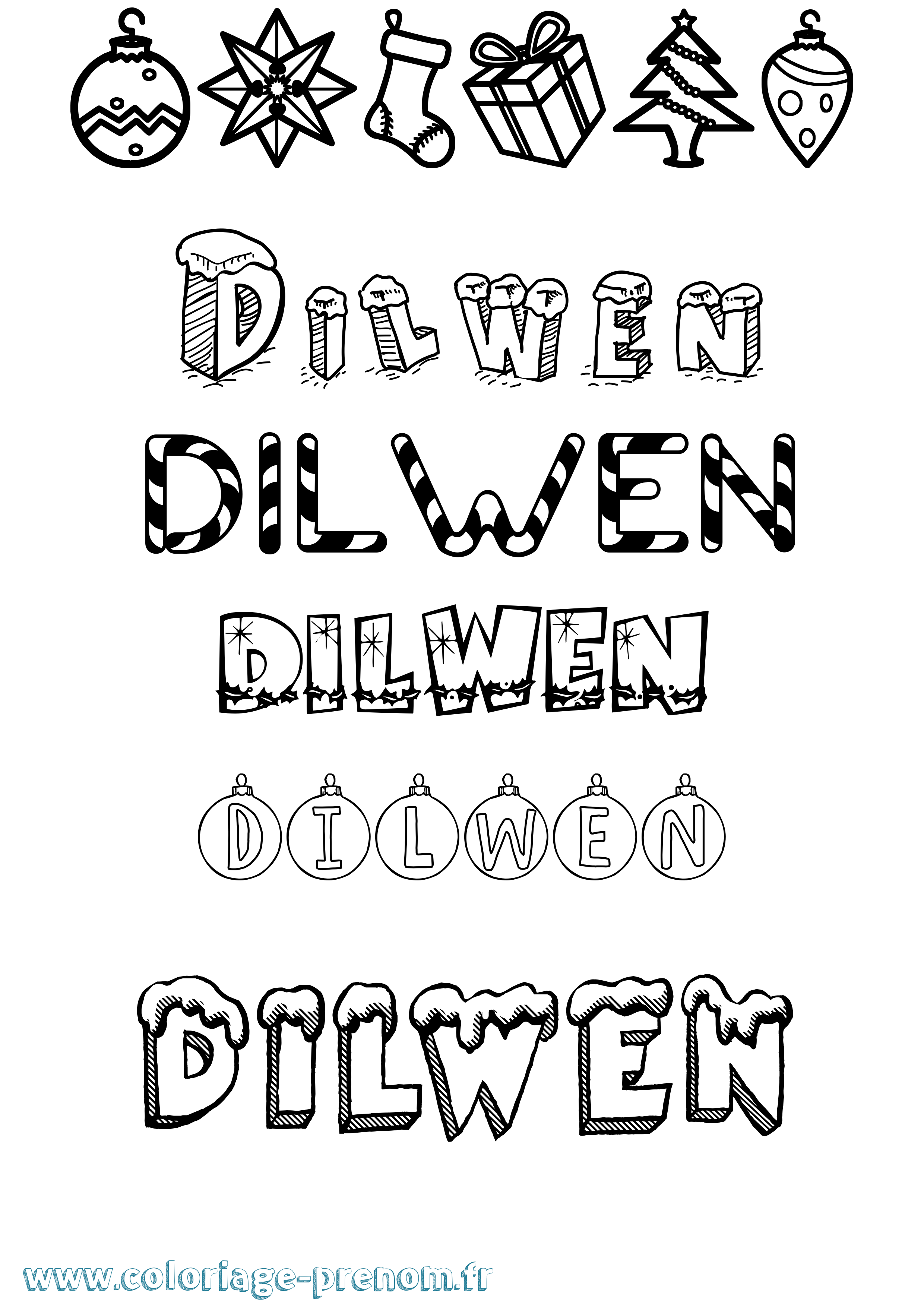 Coloriage prénom Dilwen Noël