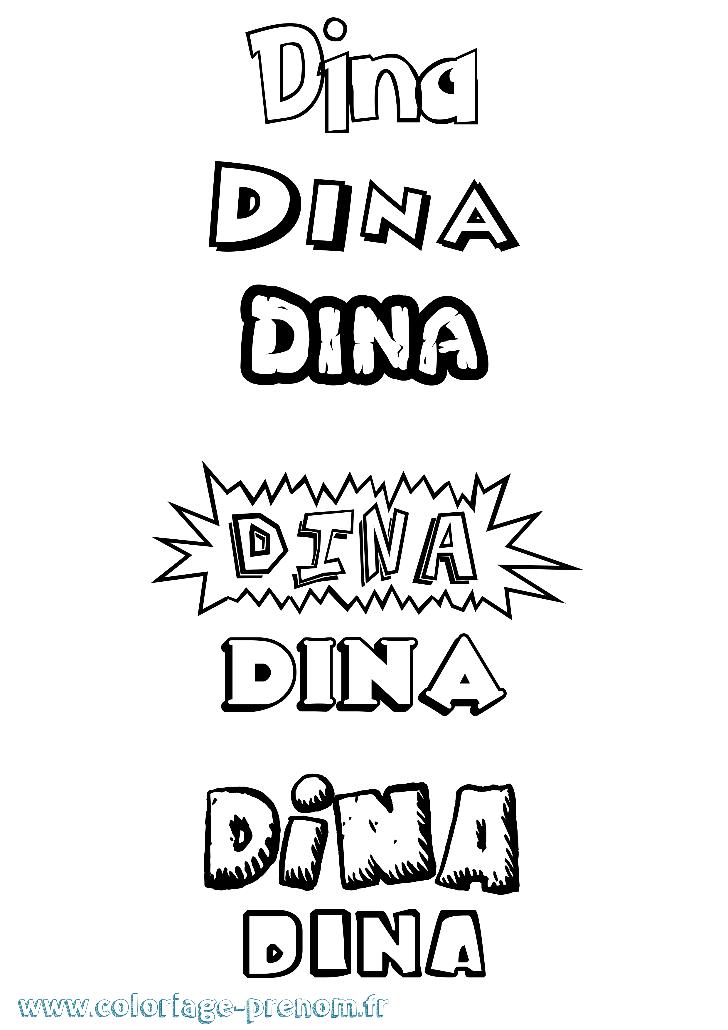 Coloriage prénom Dina Dessin Animé