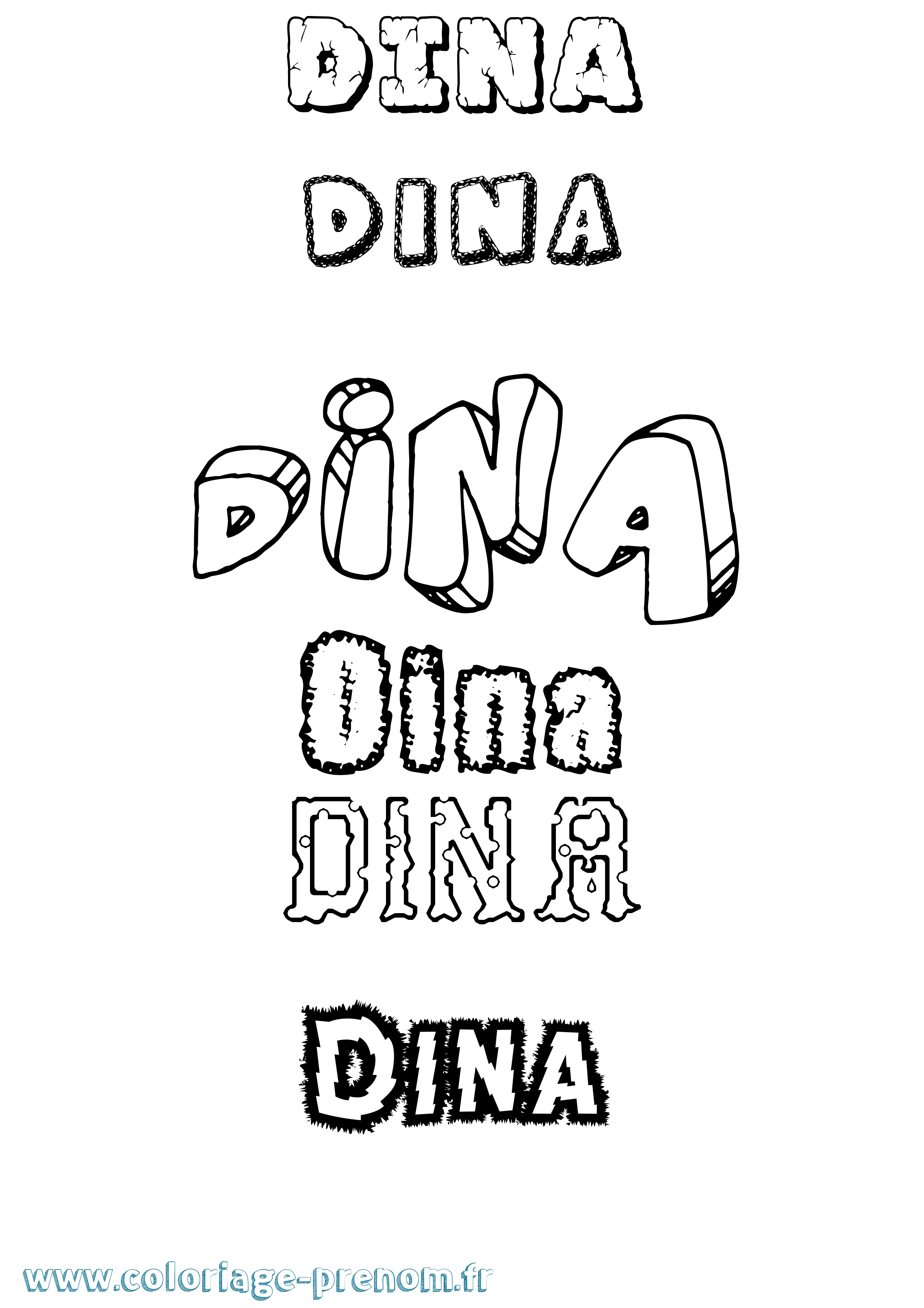 Coloriage prénom Dina Destructuré