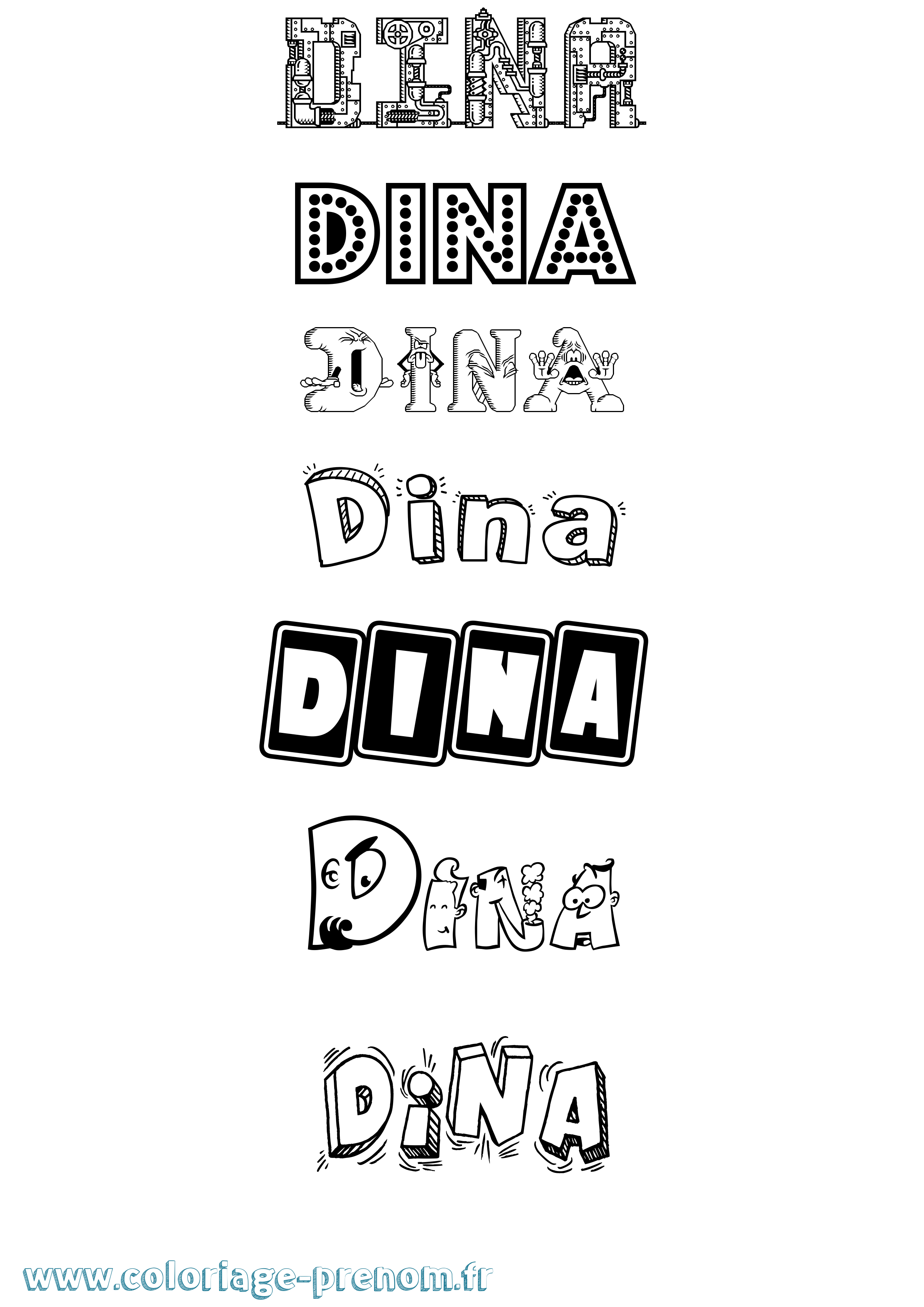 Coloriage prénom Dina Fun