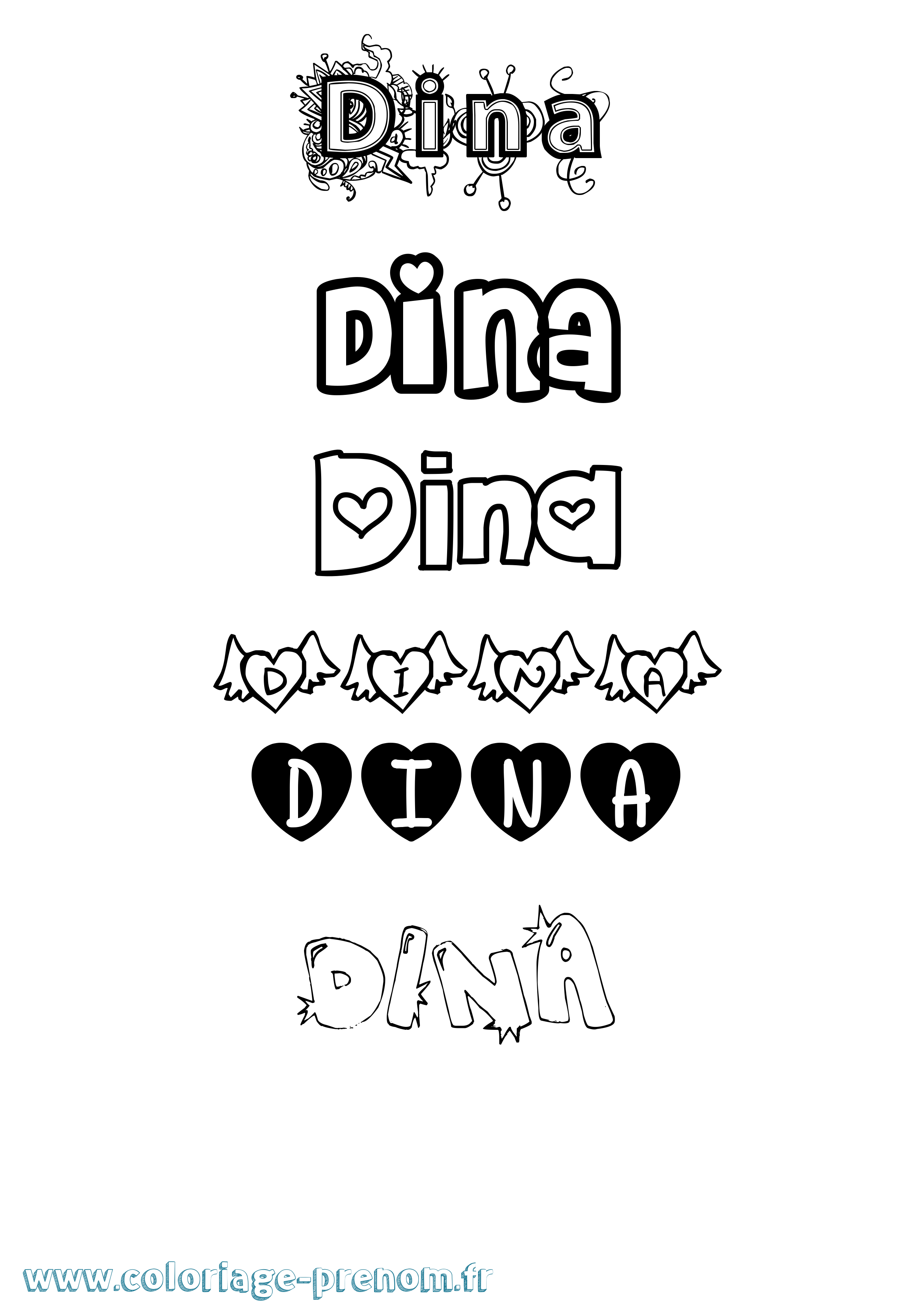 Coloriage prénom Dina Girly