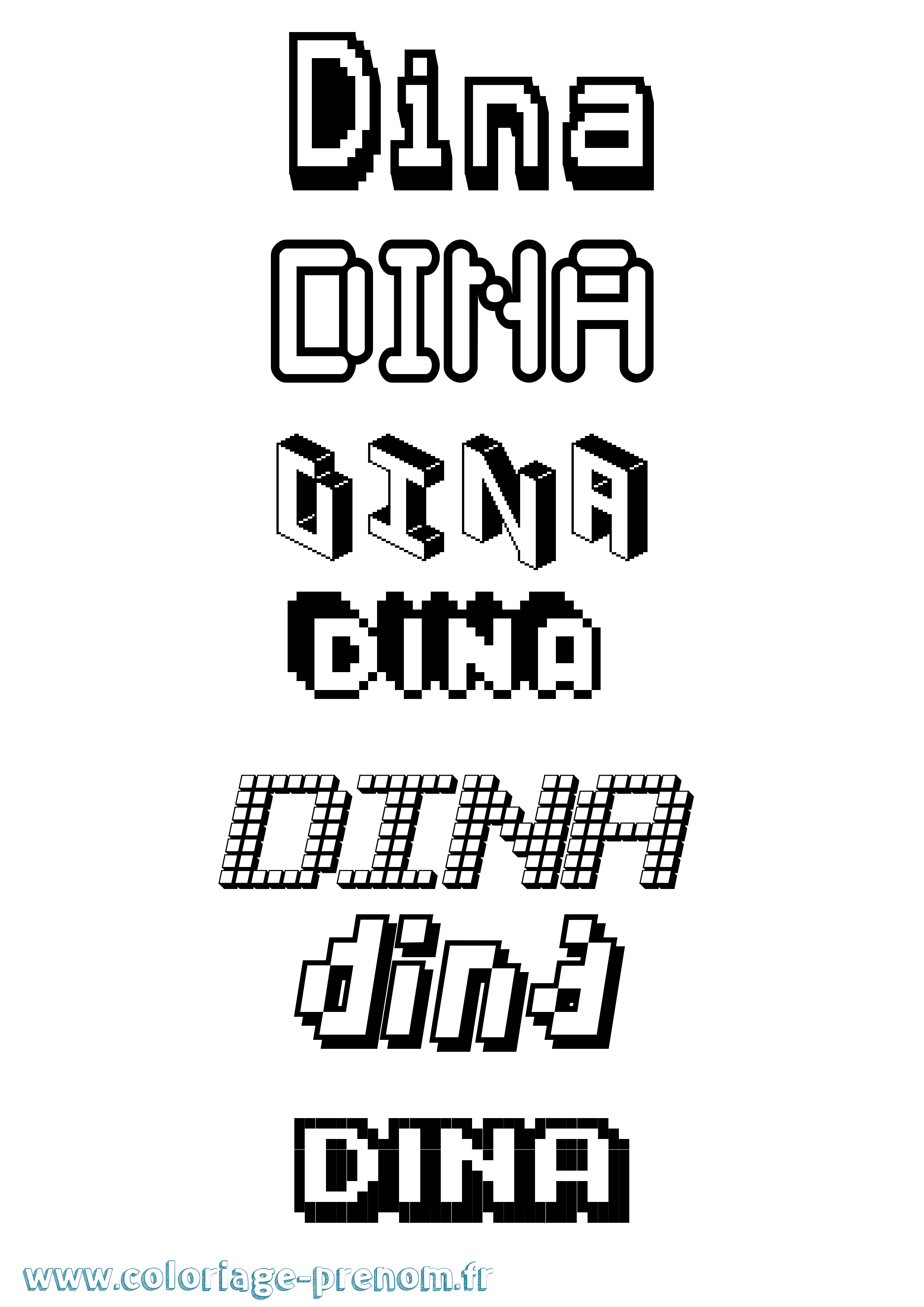 Coloriage prénom Dina Pixel