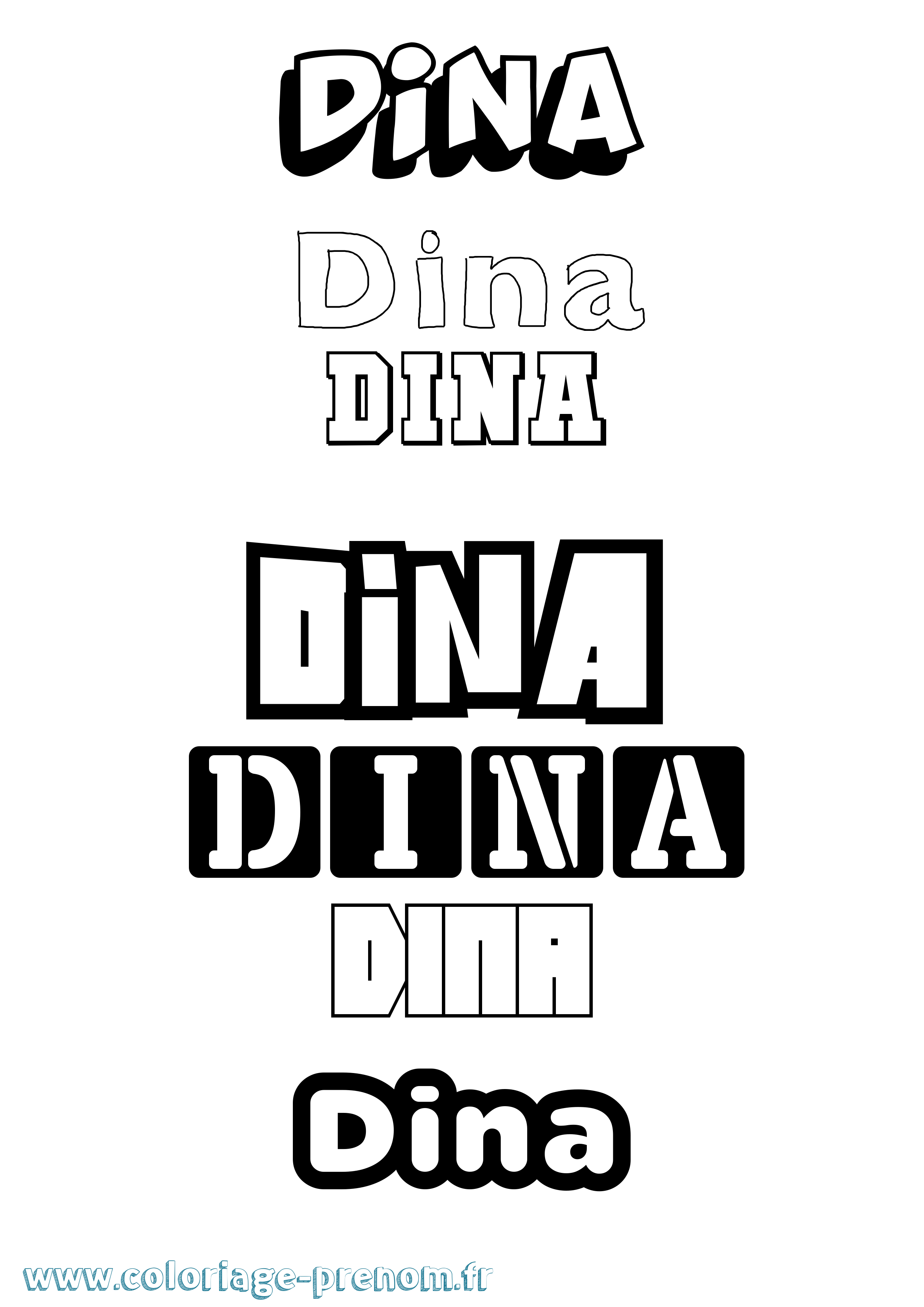 Coloriage prénom Dina Simple