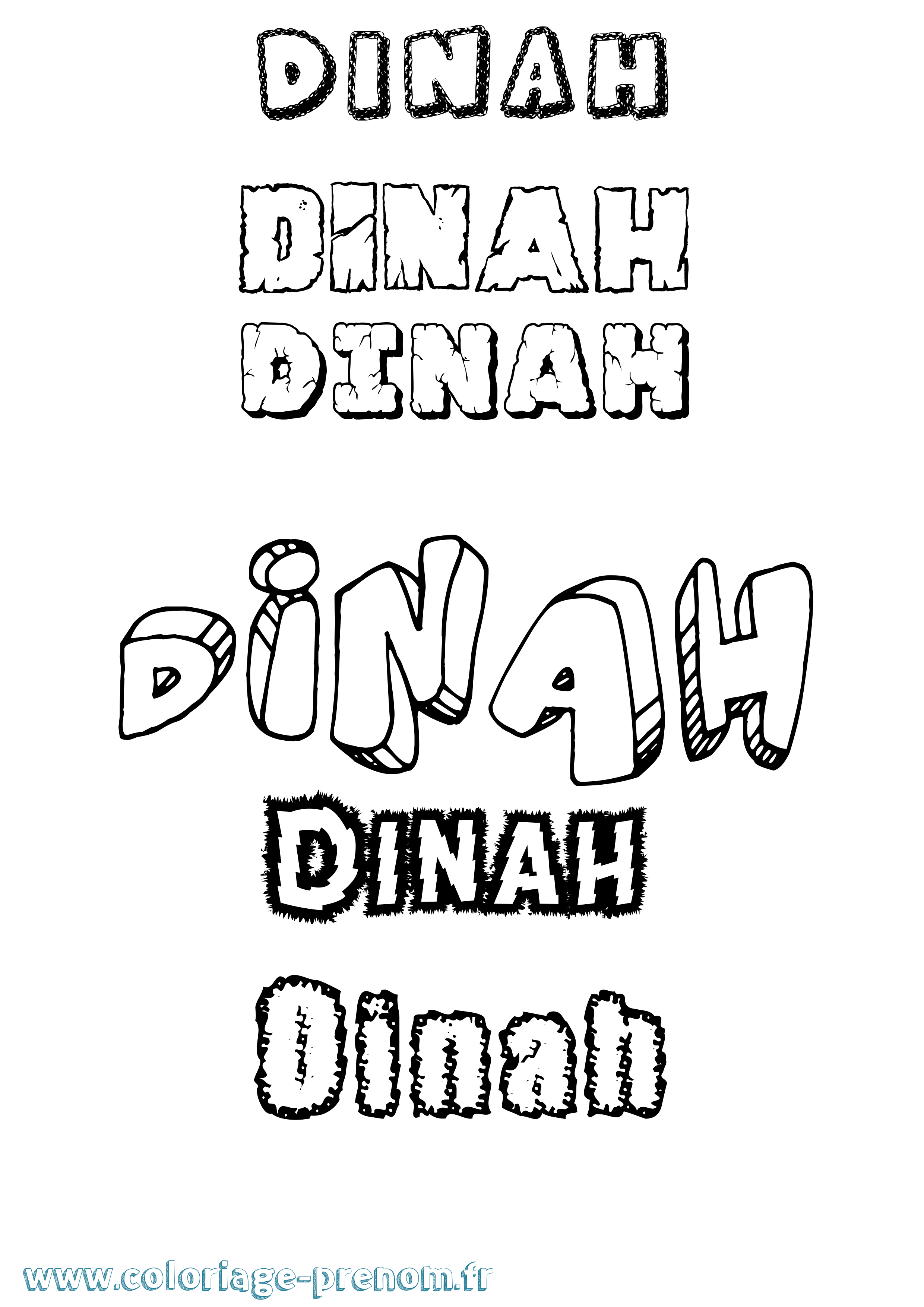 Coloriage Dinah Destructuré Coloriage prénom Dinah Destructuré