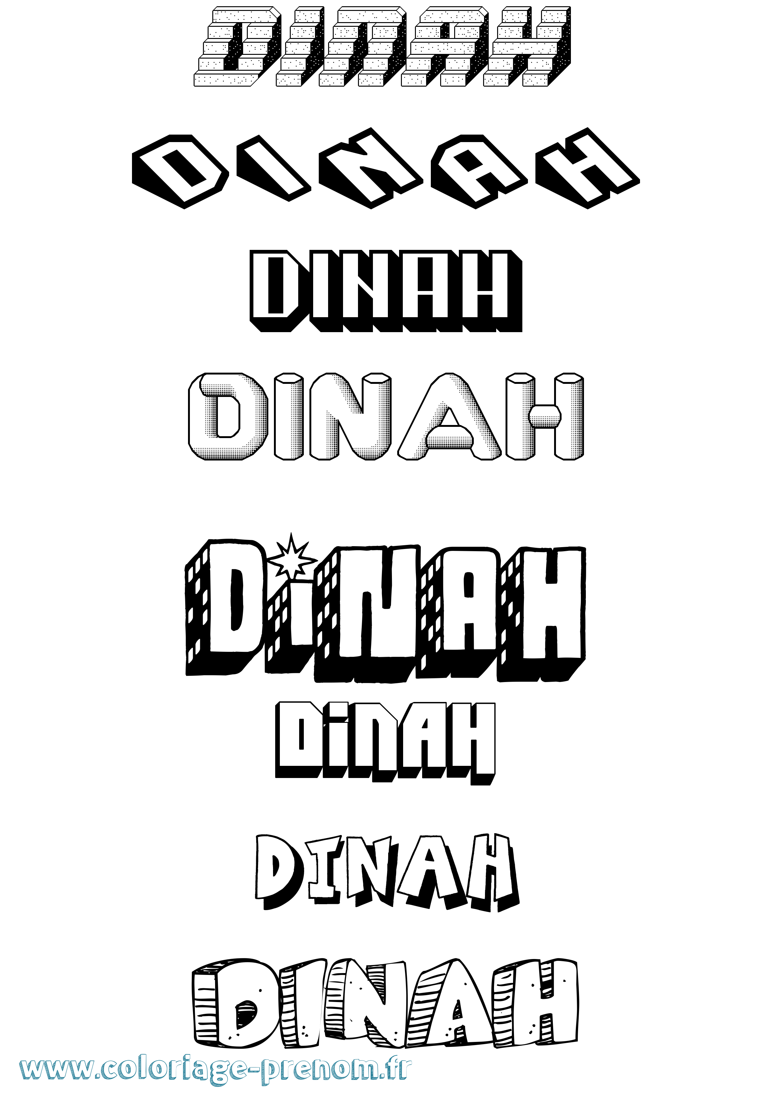 Coloriage Dinah Effet 3D Coloriage prénom Dinah Effet 3D