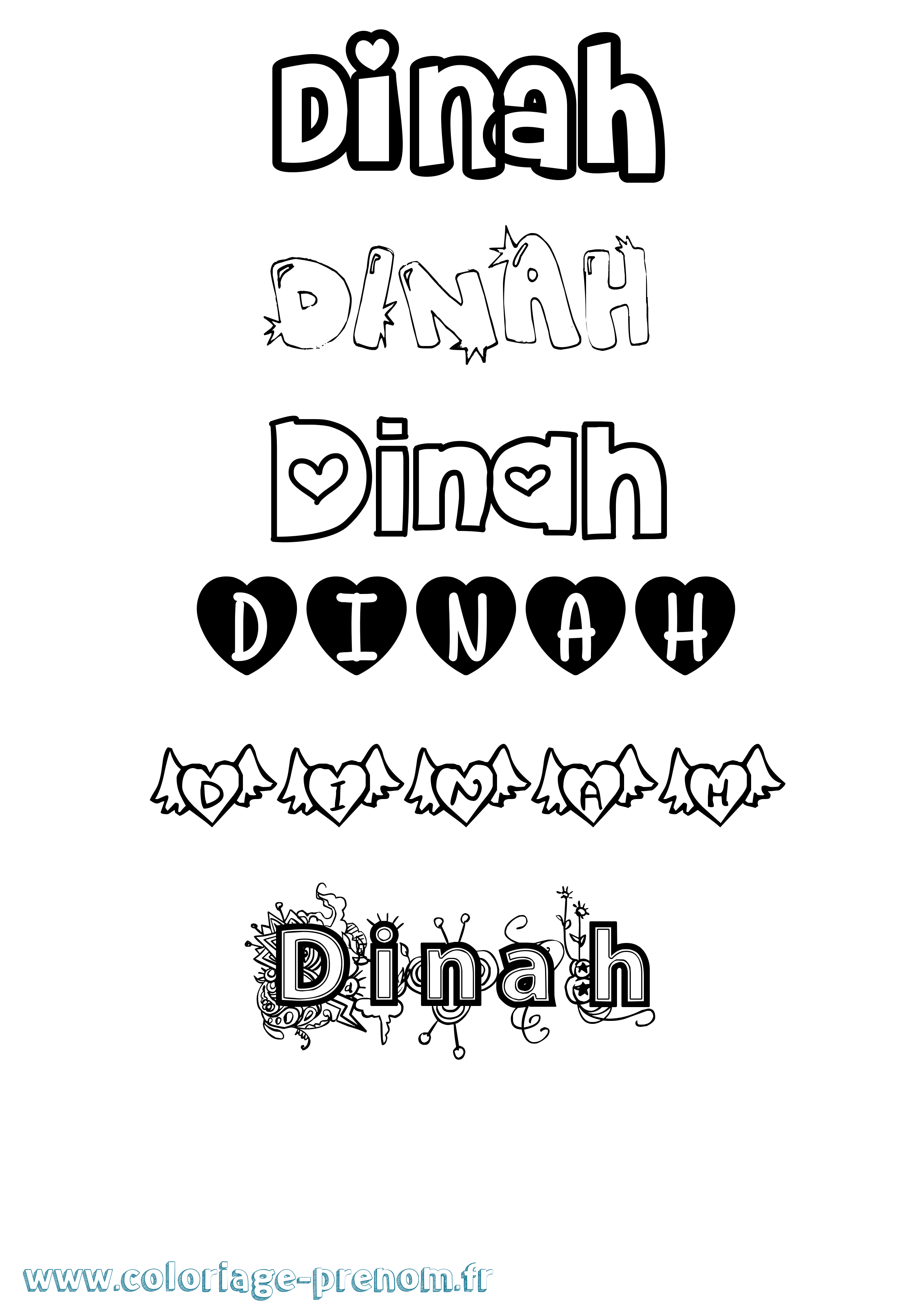 Coloriage Dinah Girly Coloriage prénom Dinah Girly