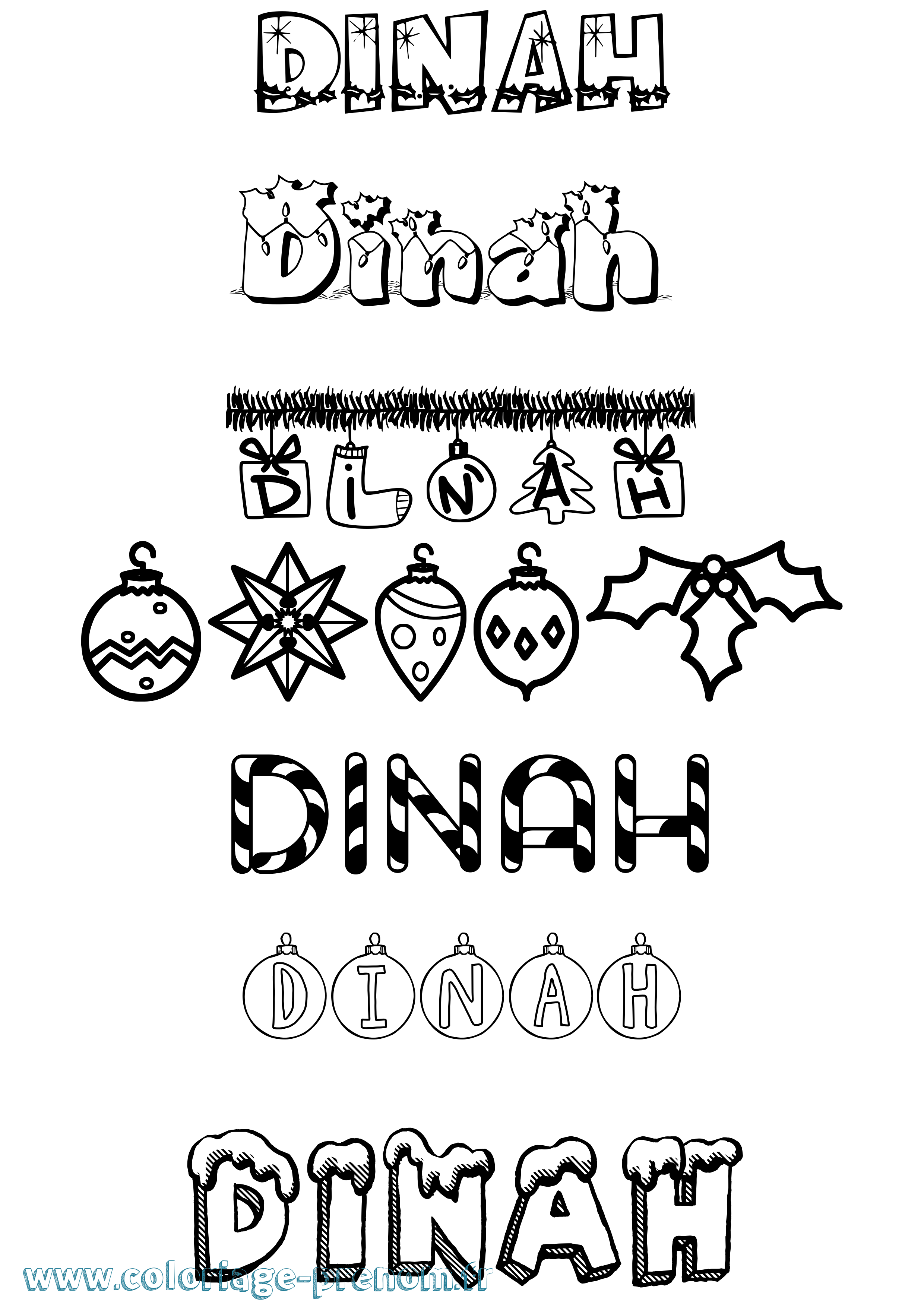 Coloriage Dinah Noël Coloriage prénom Dinah Noël