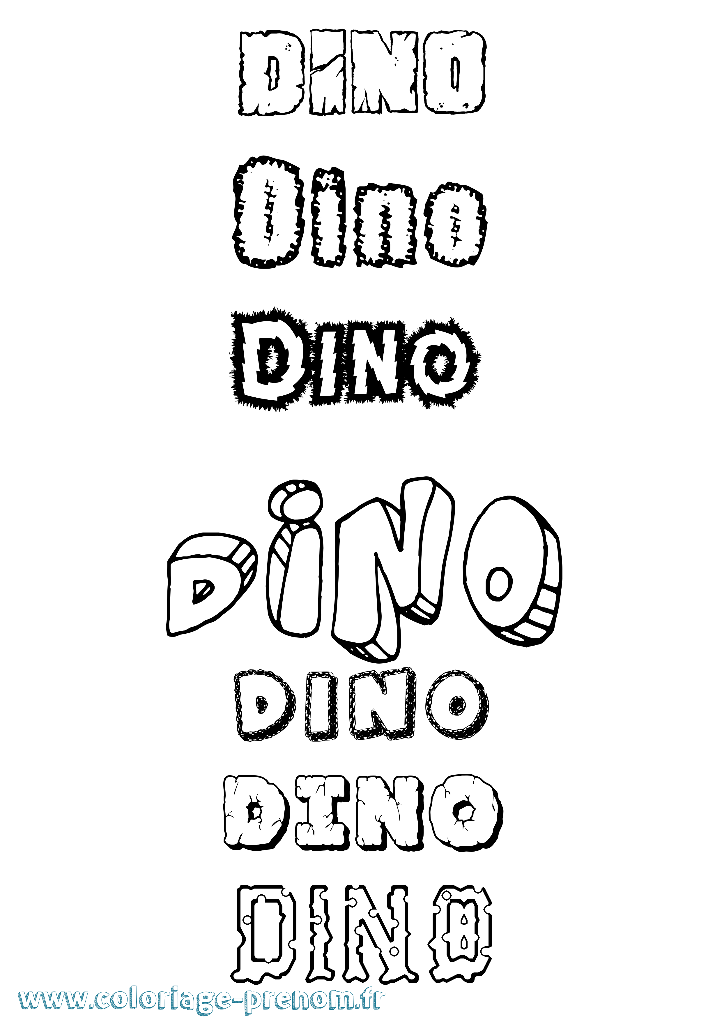 Coloriage prénom Dino Destructuré