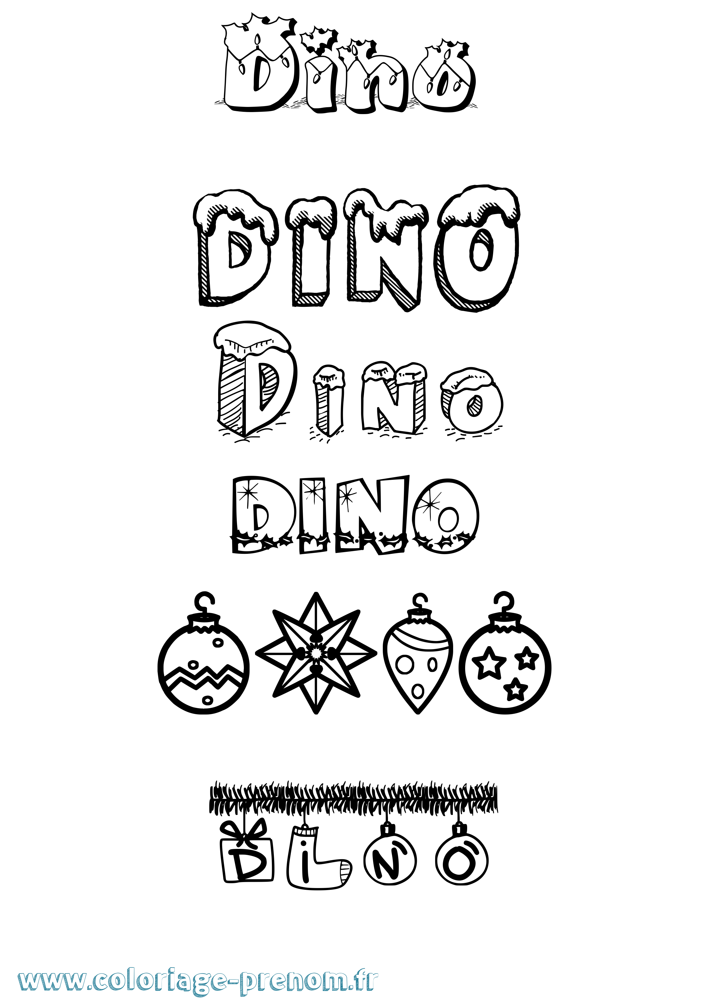 Coloriage prénom Dino Noël