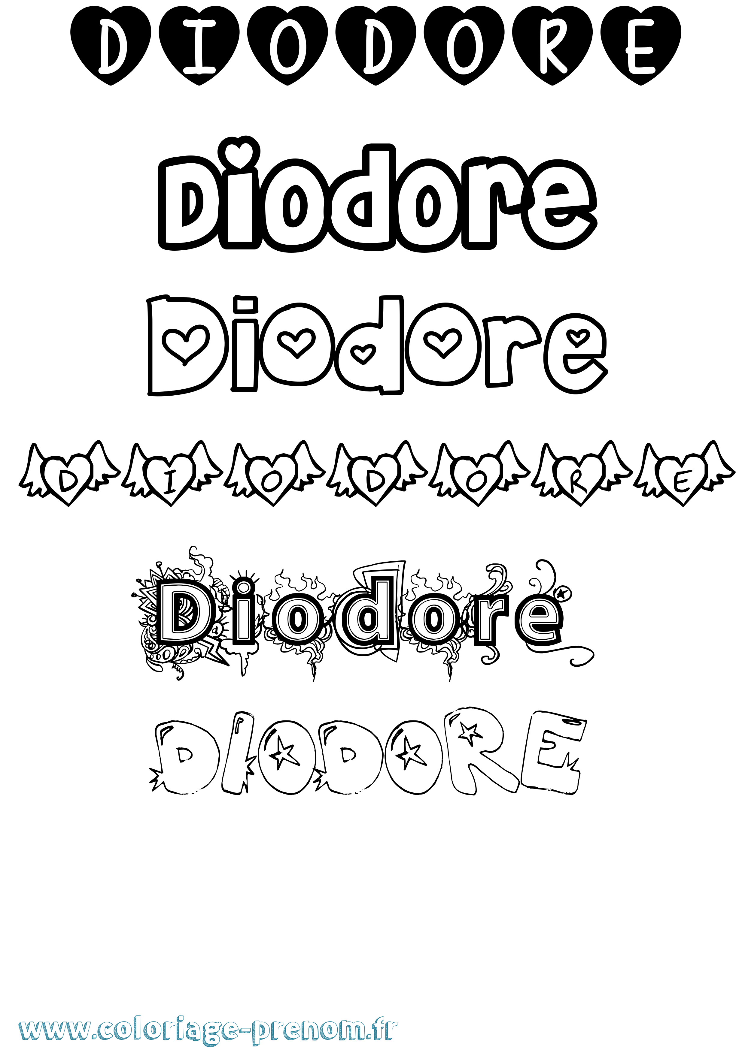 Coloriage prénom Diodore Girly