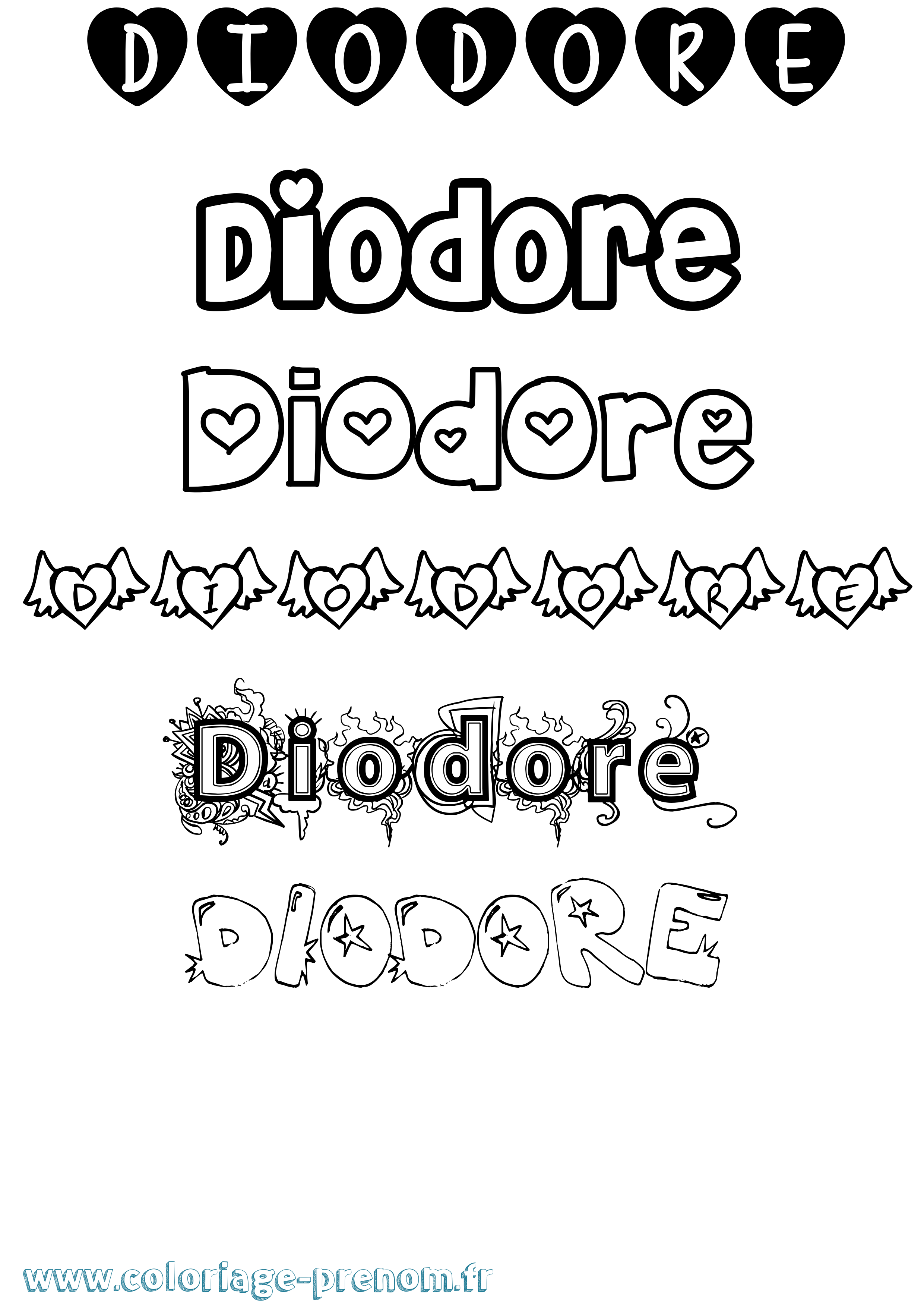 Coloriage Diodore Girly Coloriage prénom Diodore Girly
