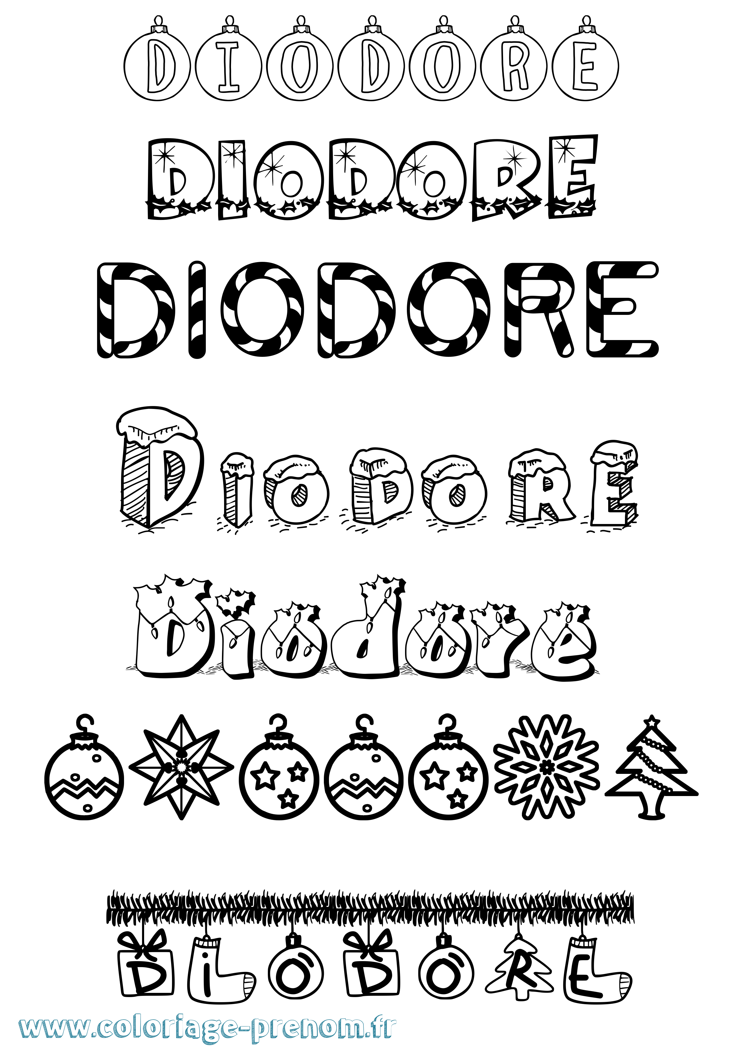 Coloriage Diodore Noël Coloriage prénom Diodore Noël