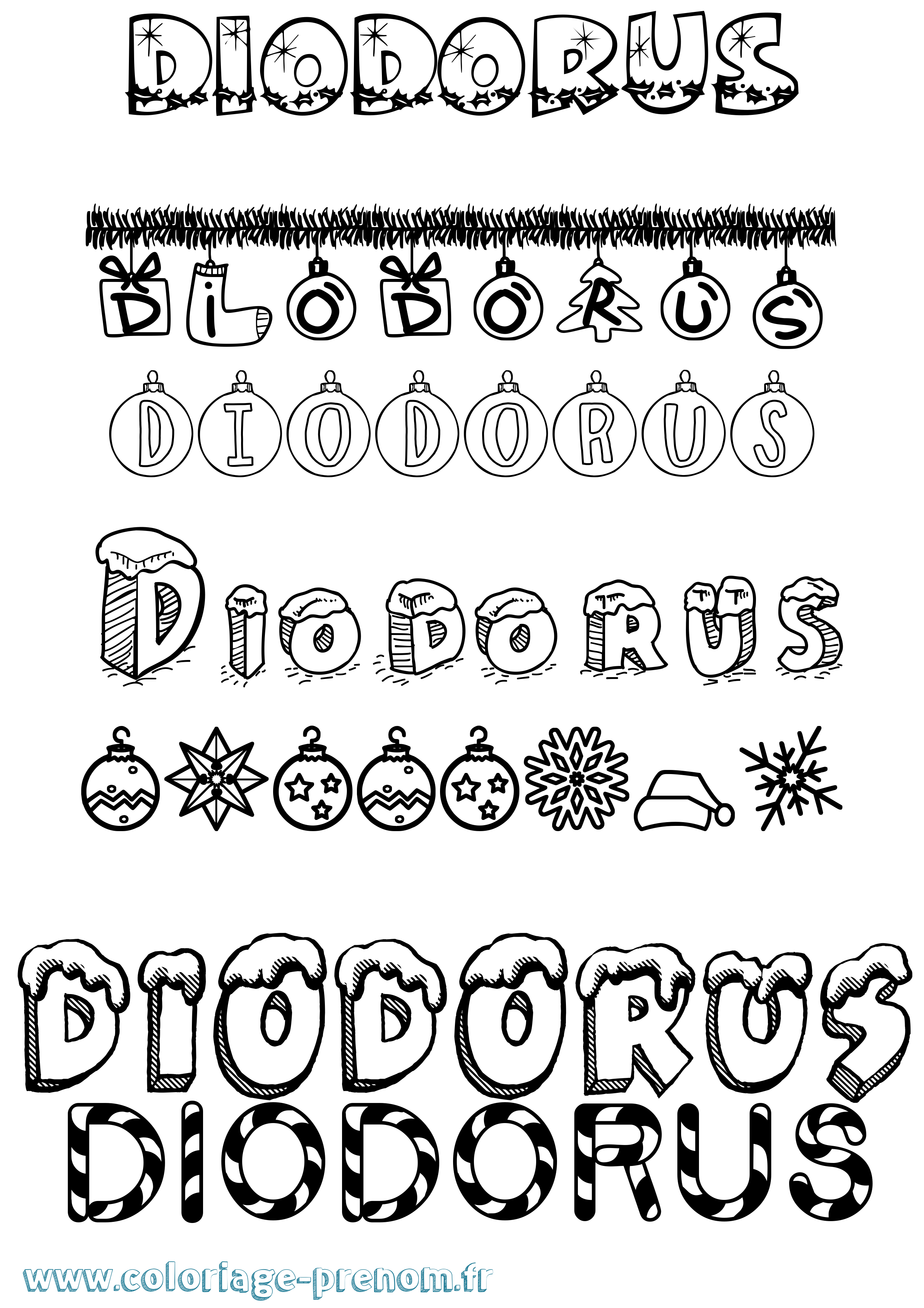Coloriage prénom Diodorus Noël